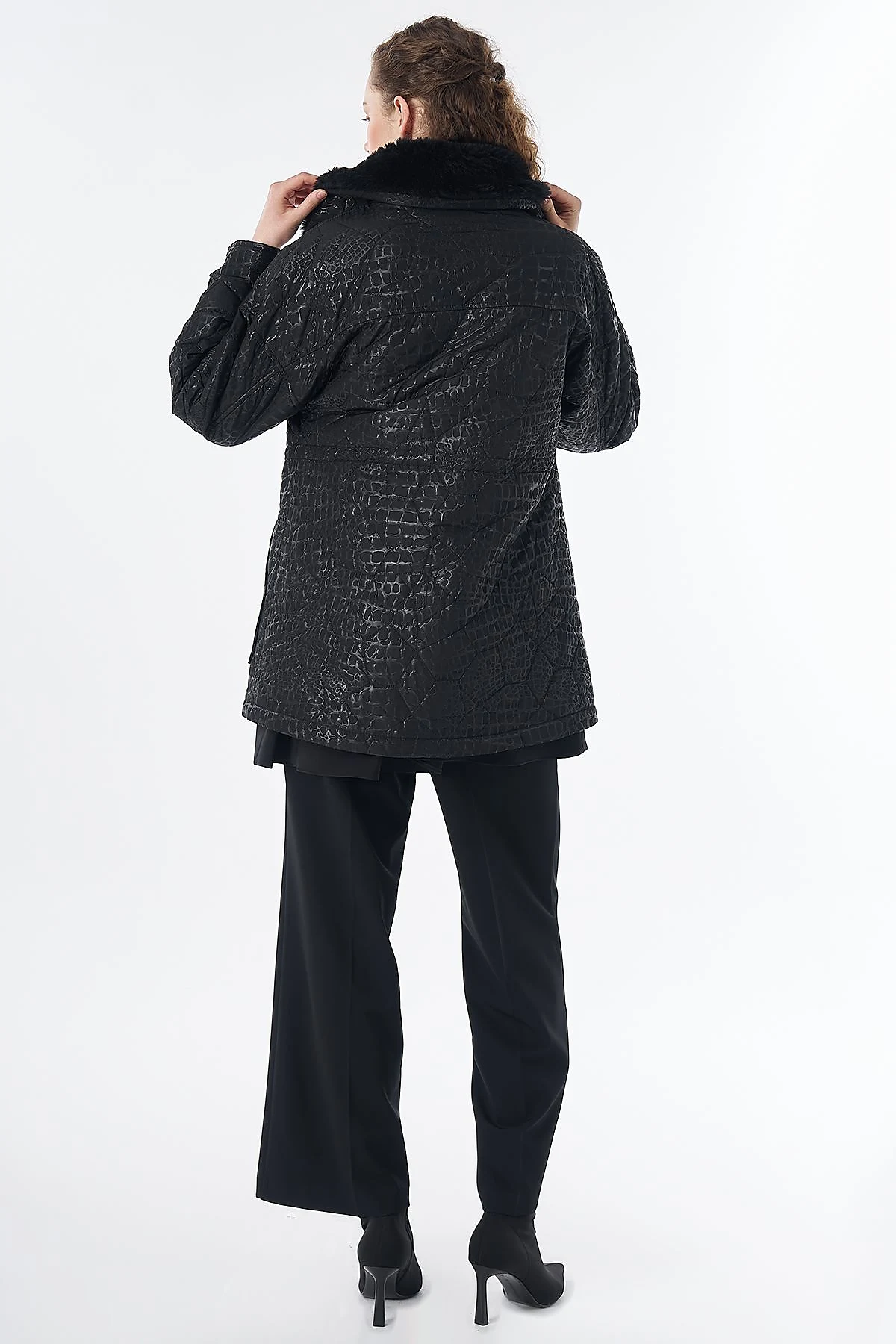 Faux Fur Collar Anorak Jacket Black
