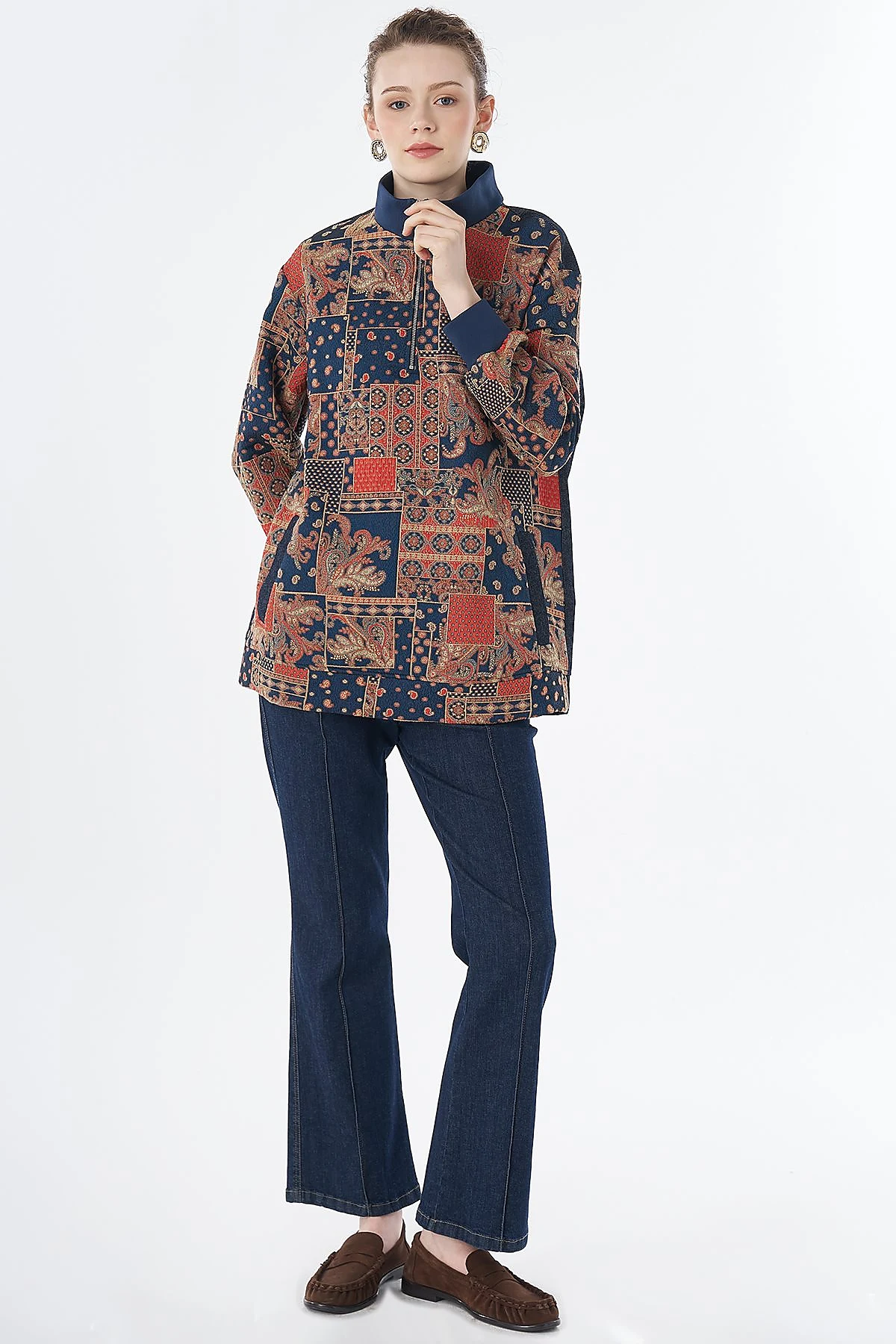 Mixed Pattern Sweatshirt Indigo