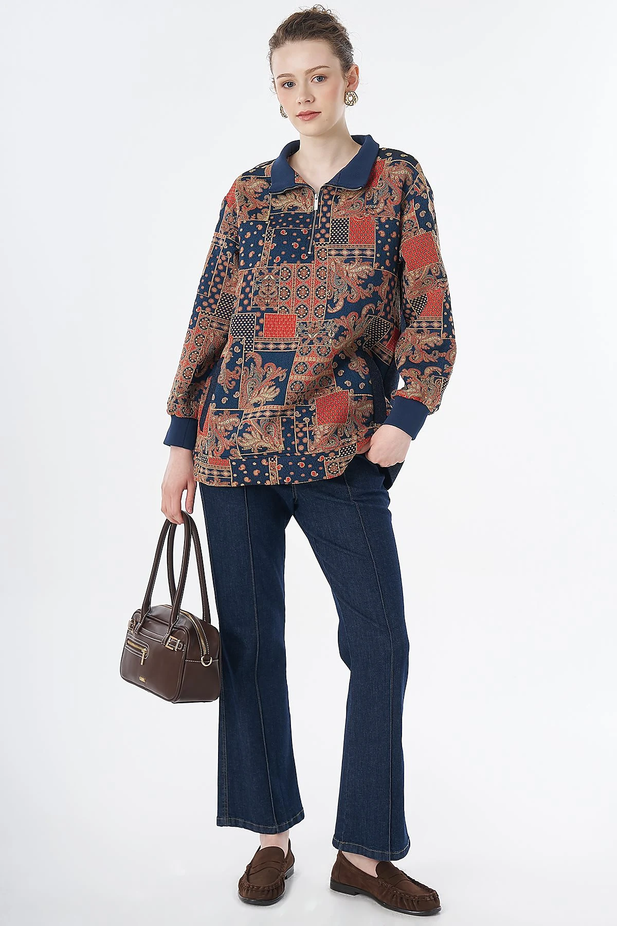 Mixed Pattern Sweatshirt Indigo
