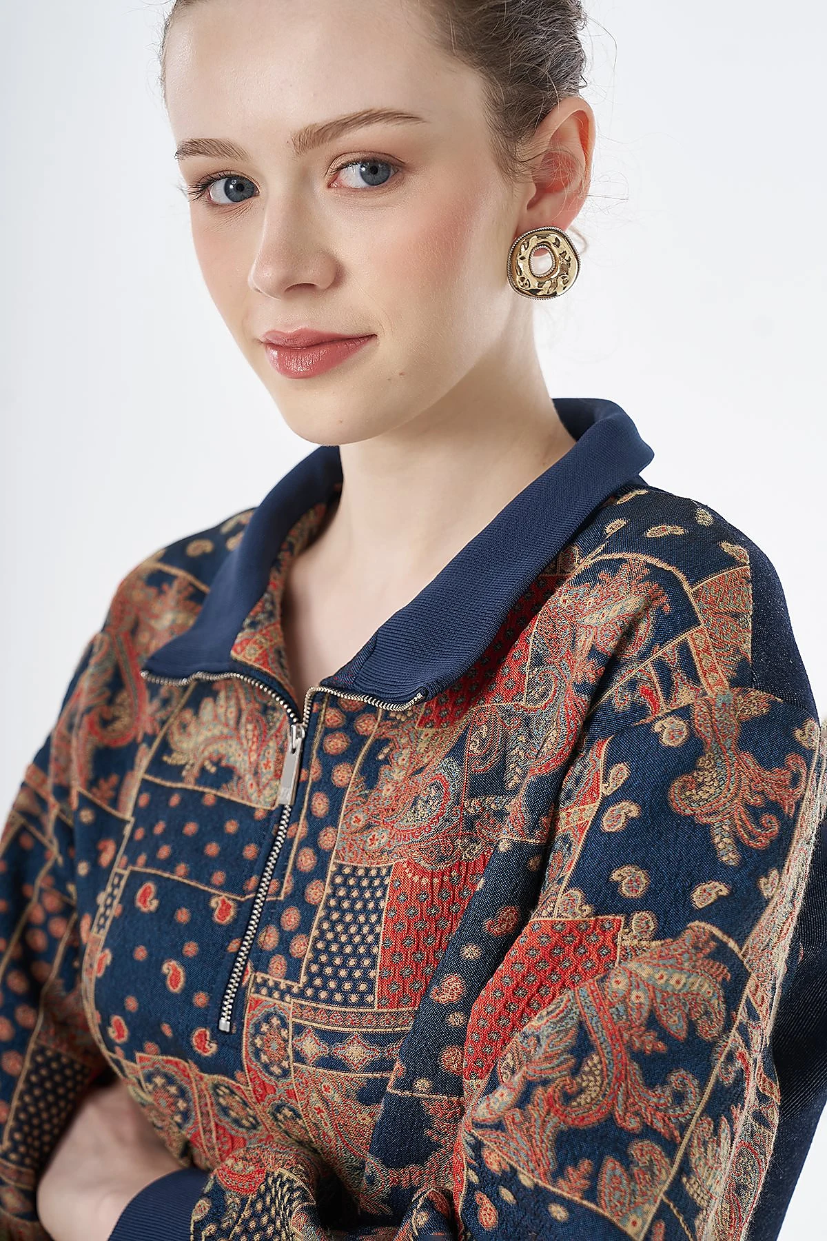 Mixed Pattern Sweatshirt Indigo