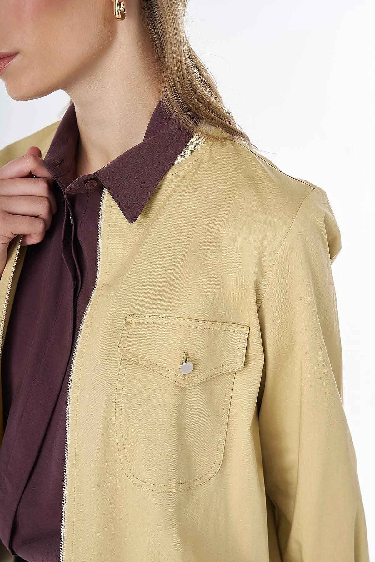 Pocket Detail Cotton Blouse Yellow