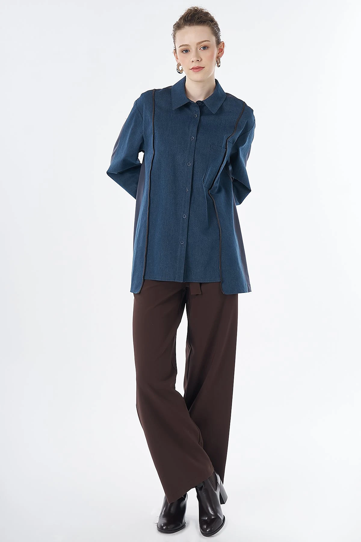 Stripe Detail Washed Tunic Navy