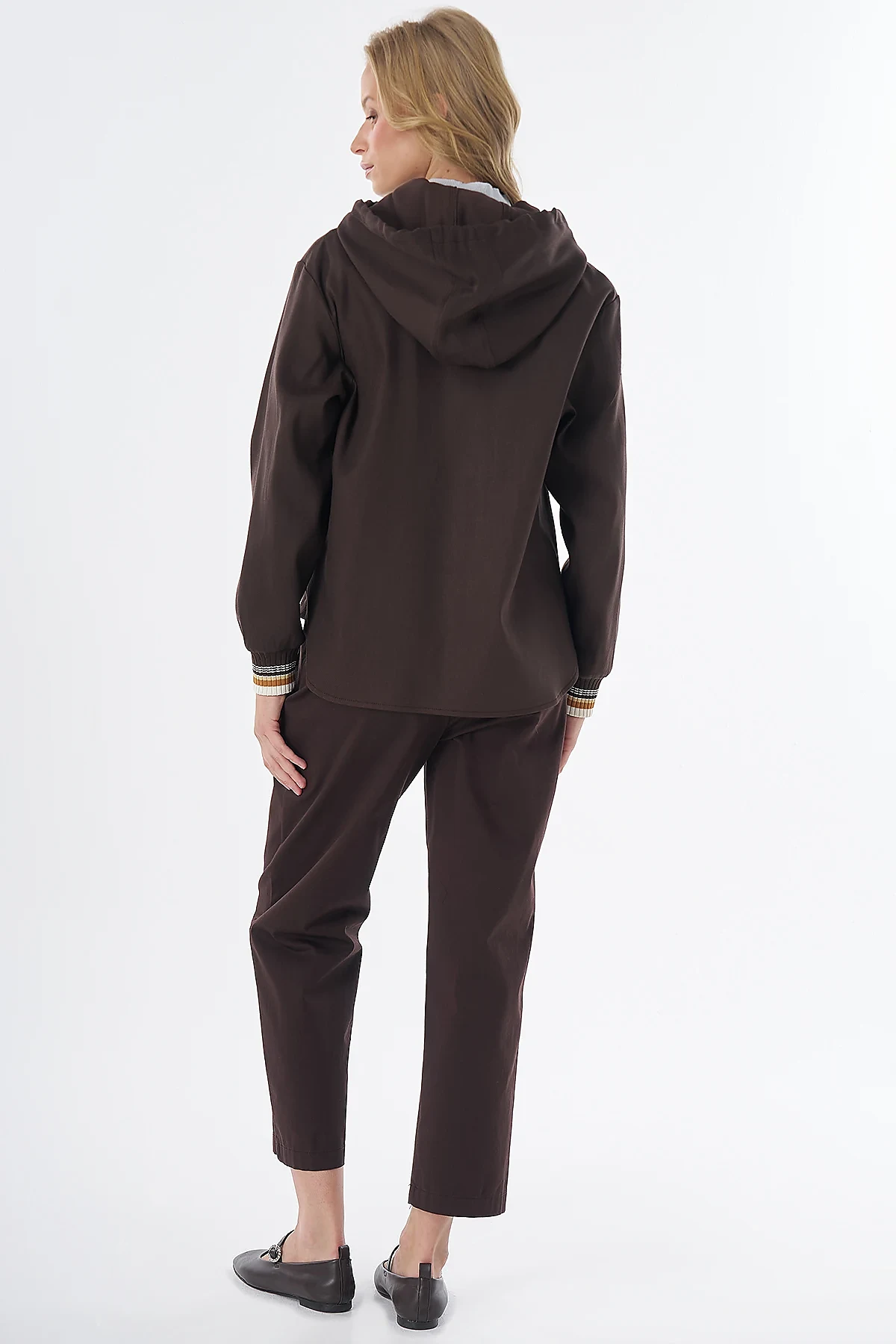 Hooded Lyocell Cotton Jacket Brown