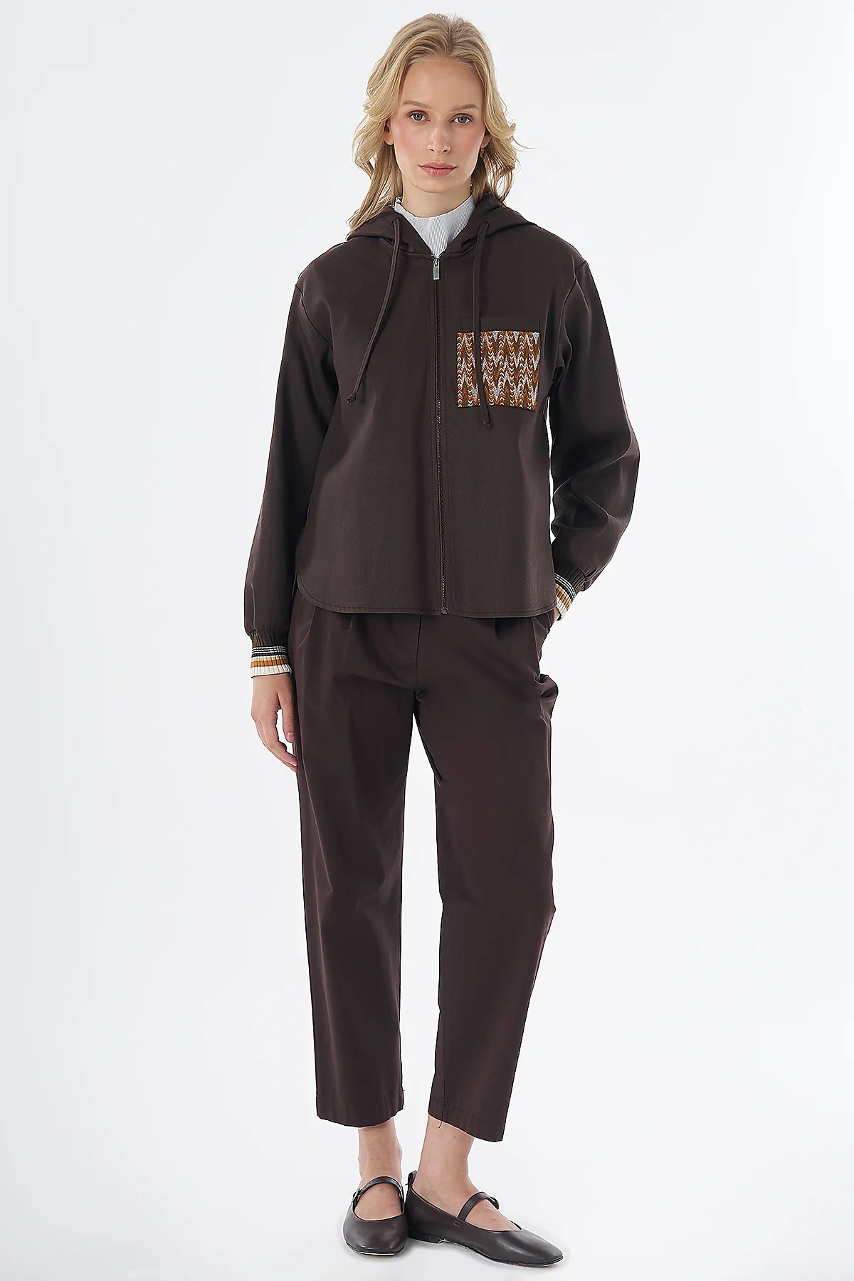 Hooded Lyocell Cotton Jacket Brown