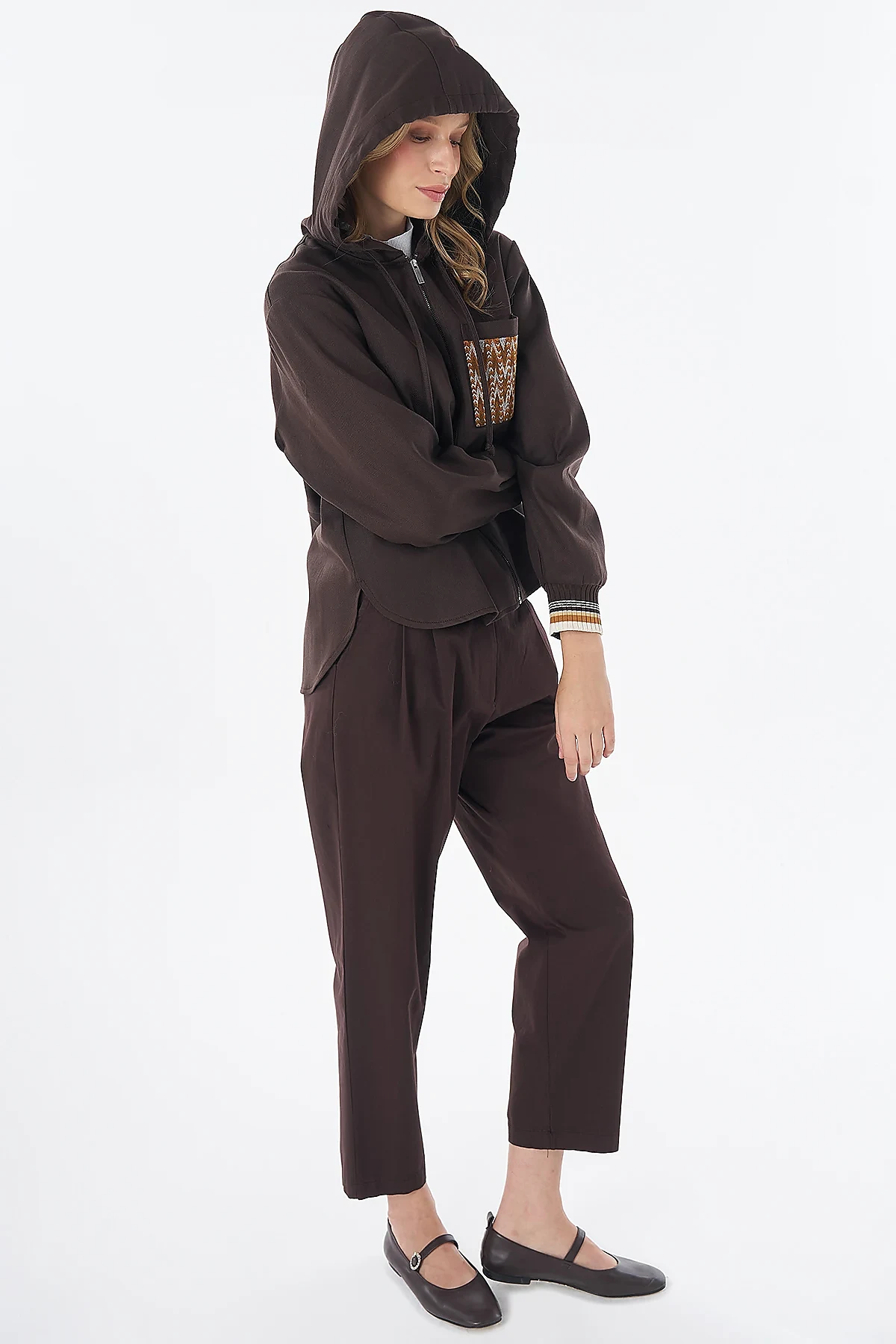 Hooded Lyocell Cotton Jacket Brown