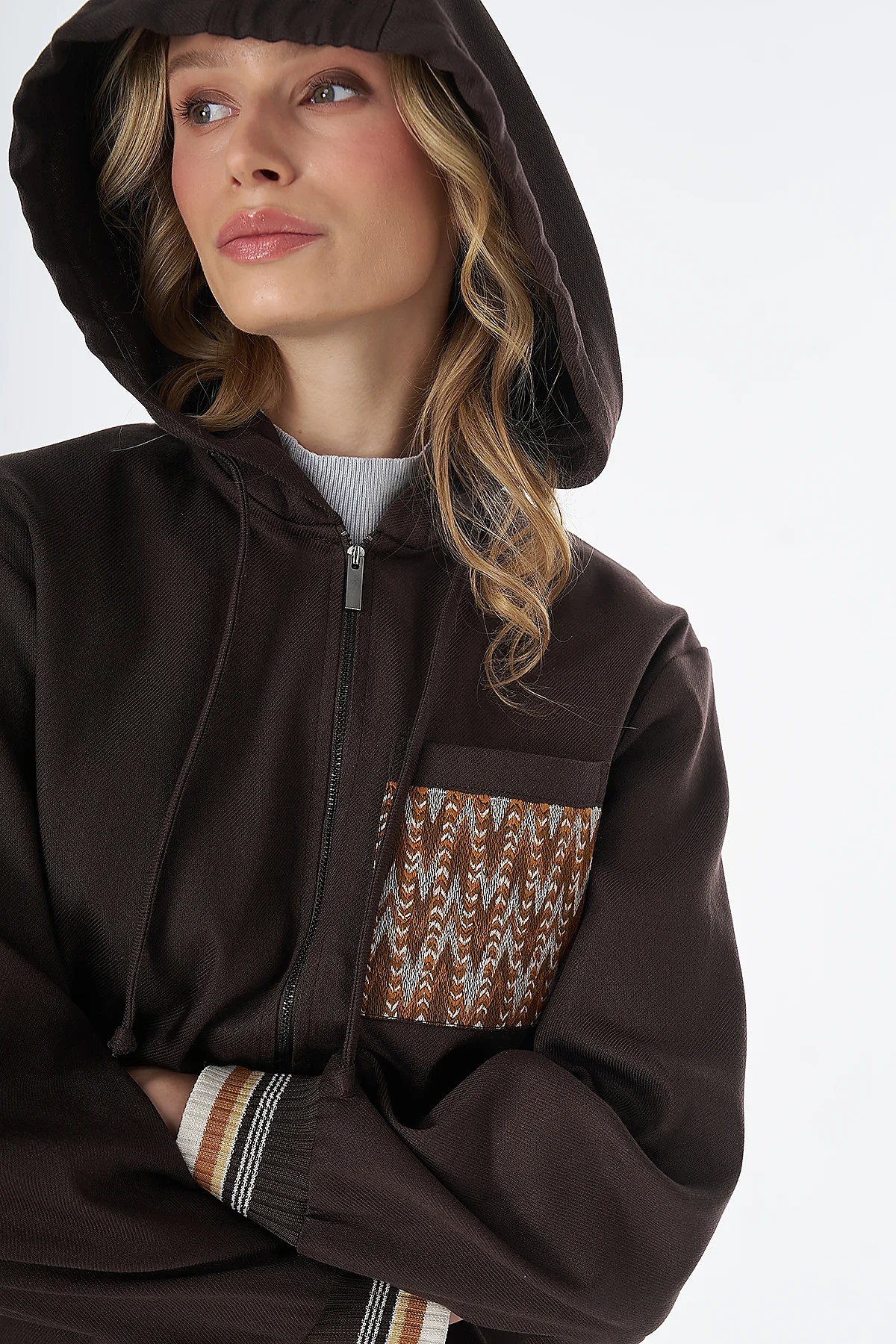 Hooded Lyocell Cotton Jacket Brown