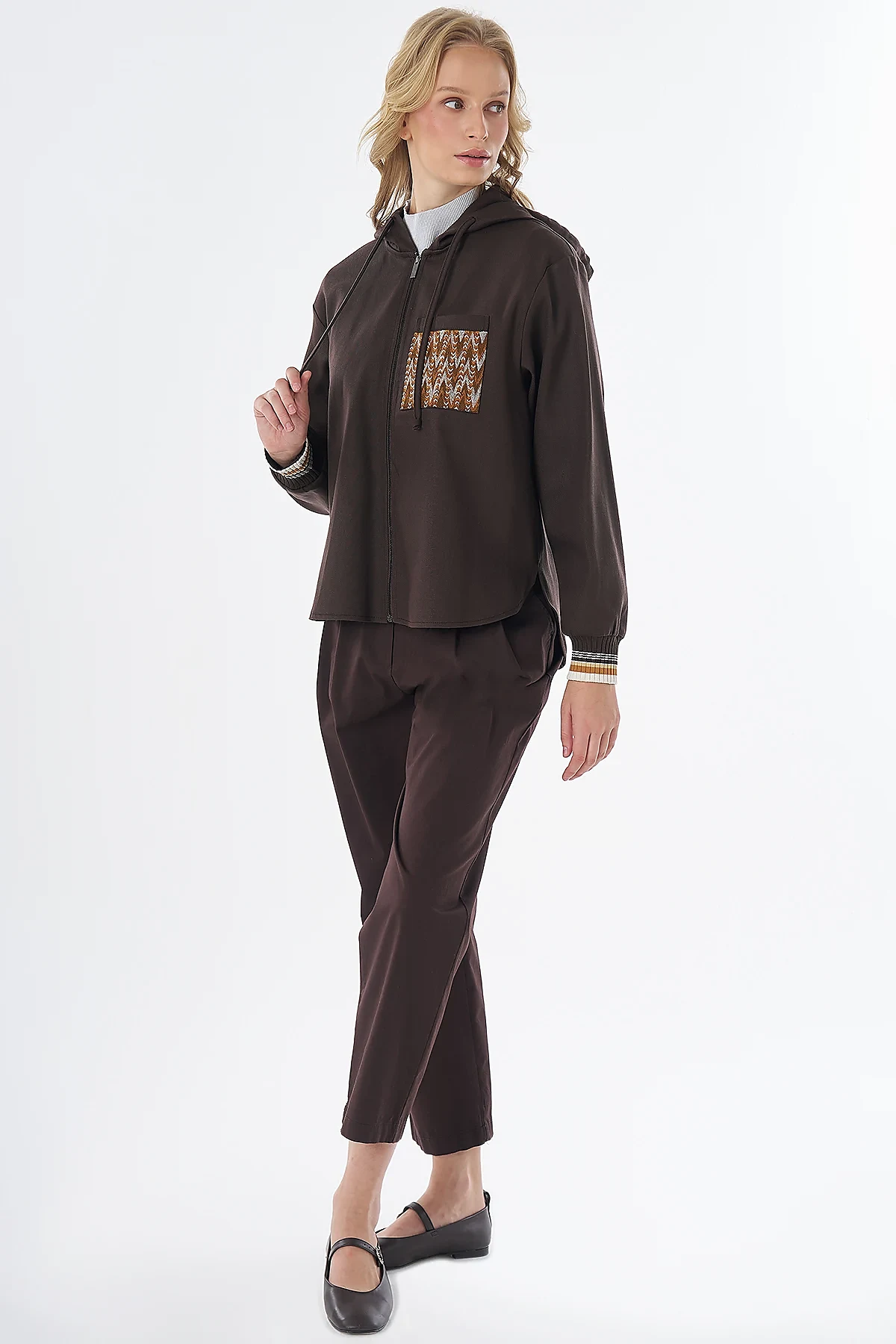 Hooded Lyocell Cotton Jacket Brown