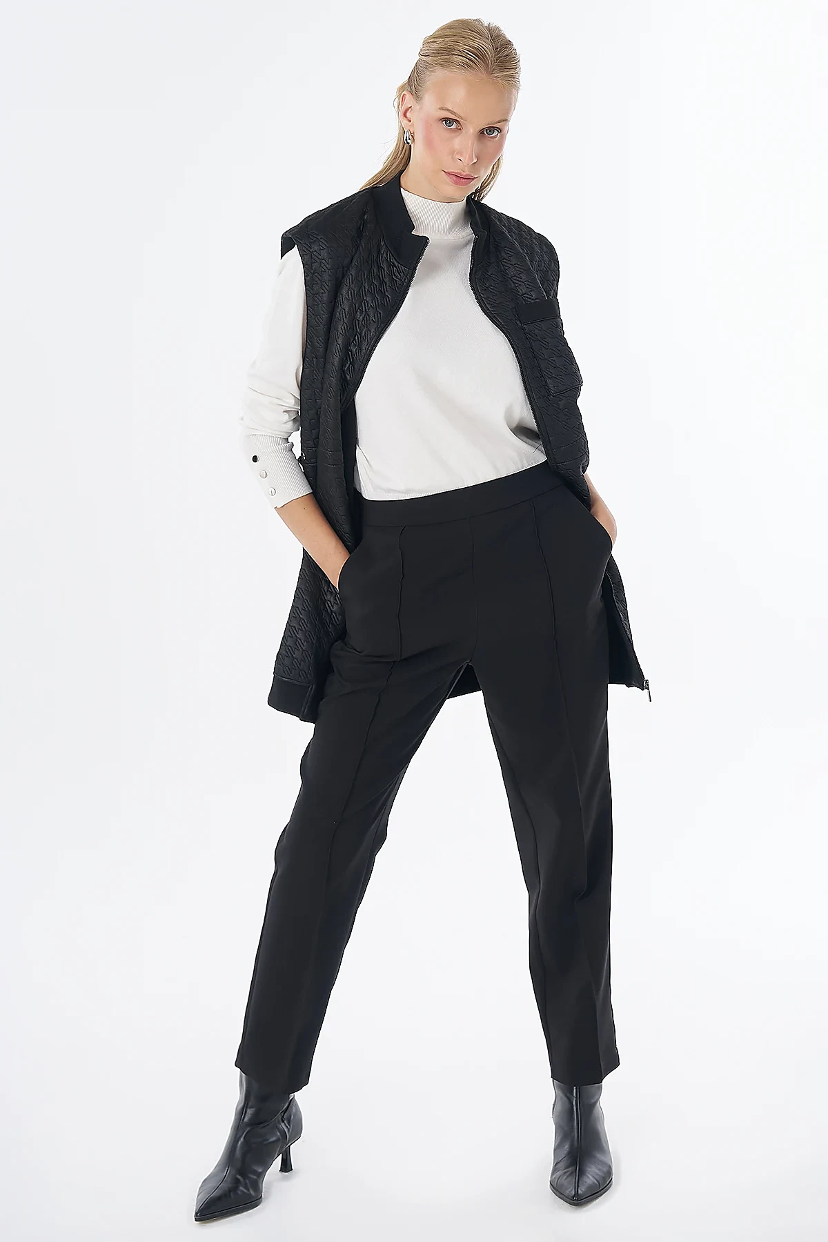High-Neck Quilted Vest Black