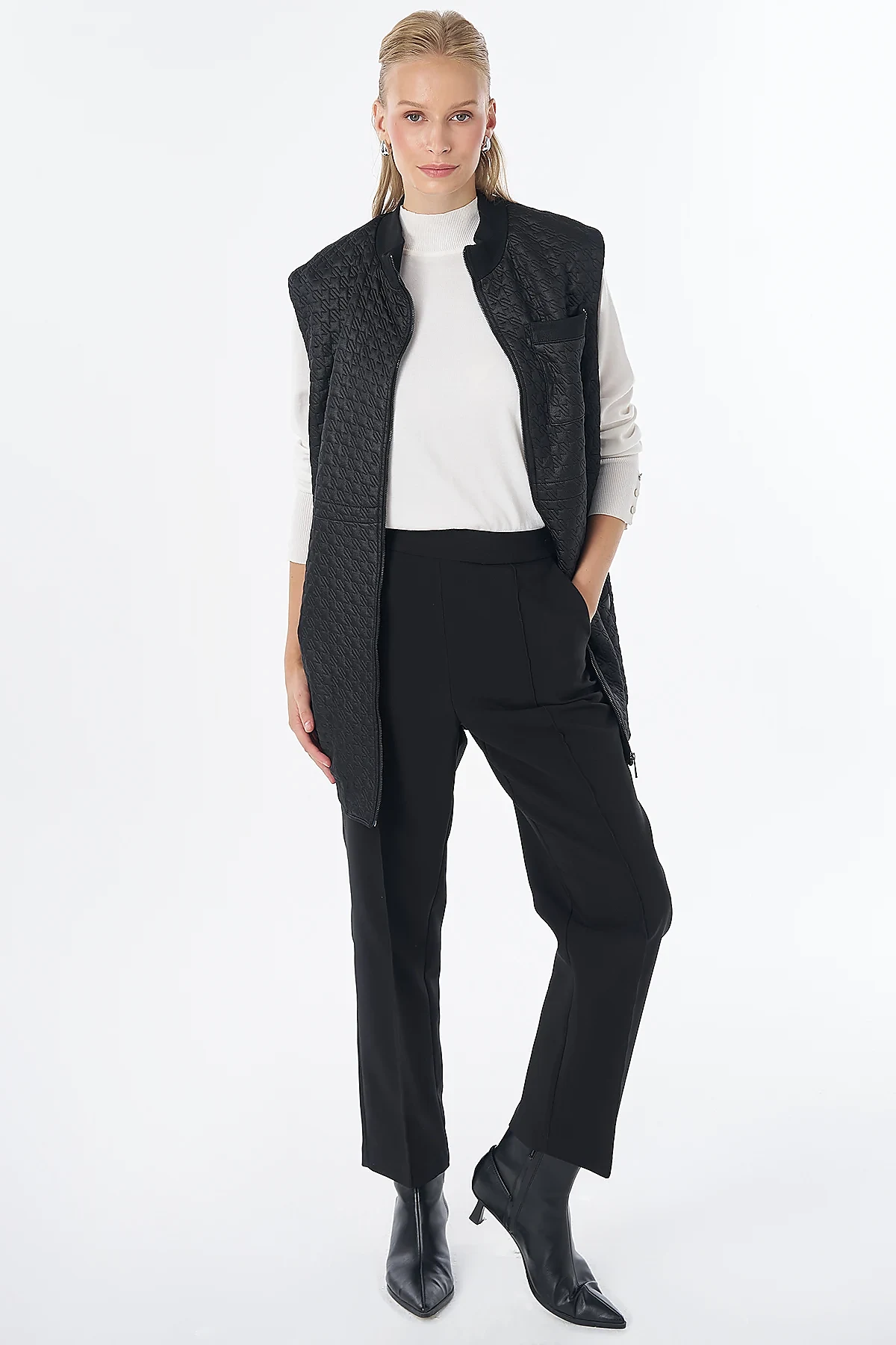 High-Neck Quilted Vest Black