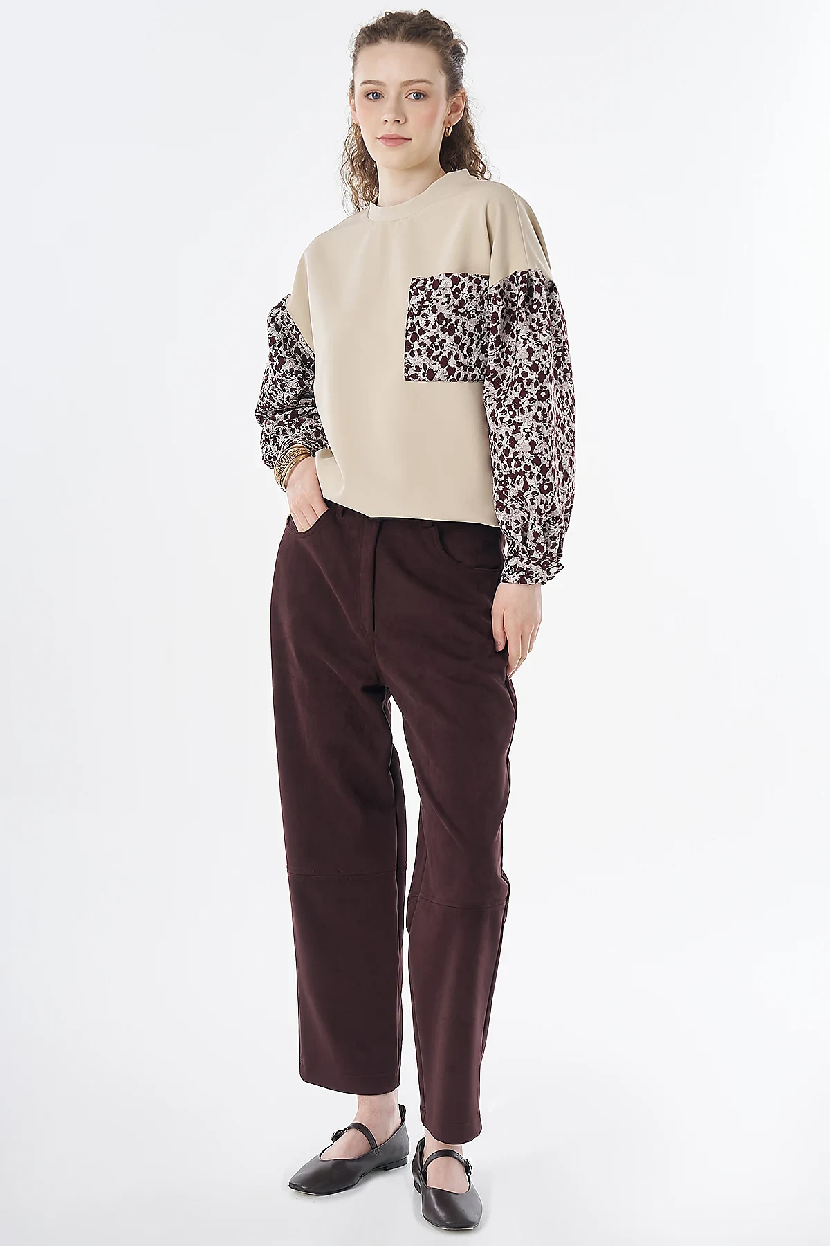 Kumaş Garnili Sweatshirt Taş