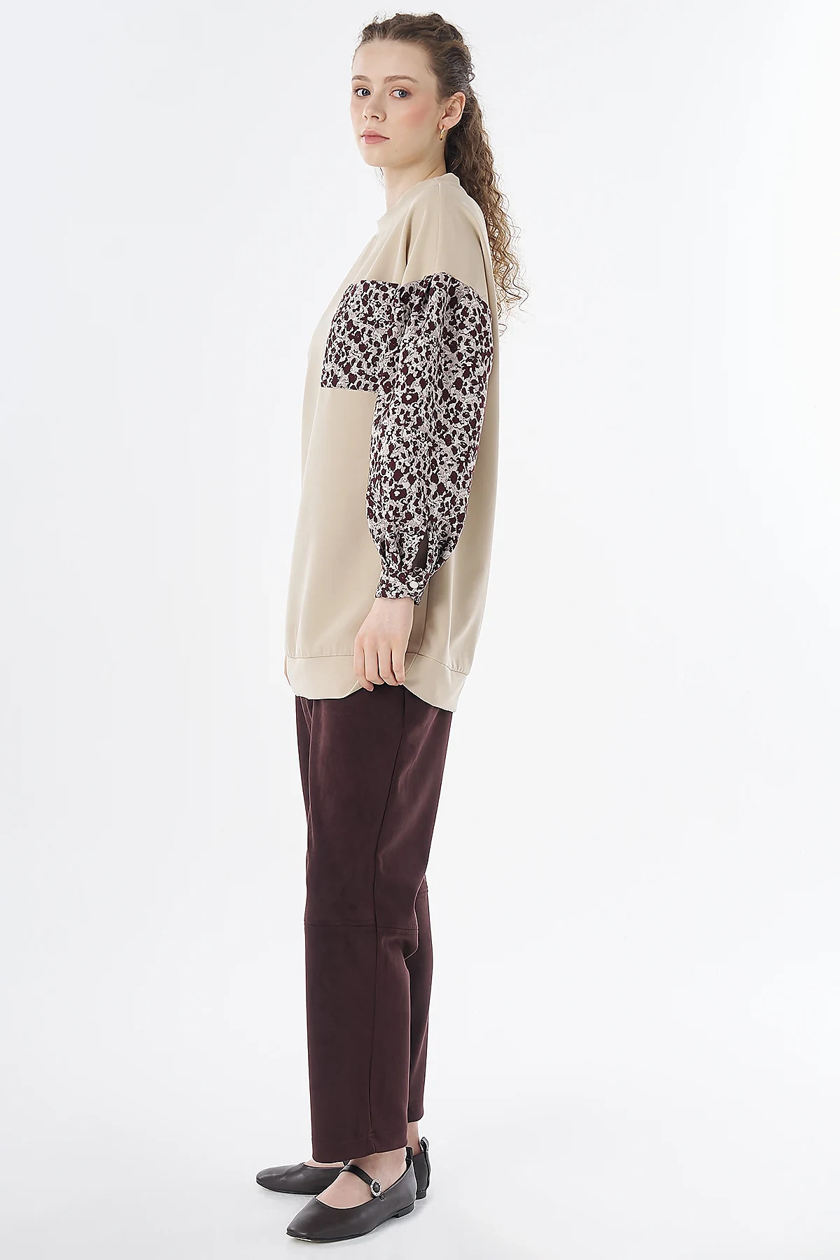Kumaş Garnili Sweatshirt Taş