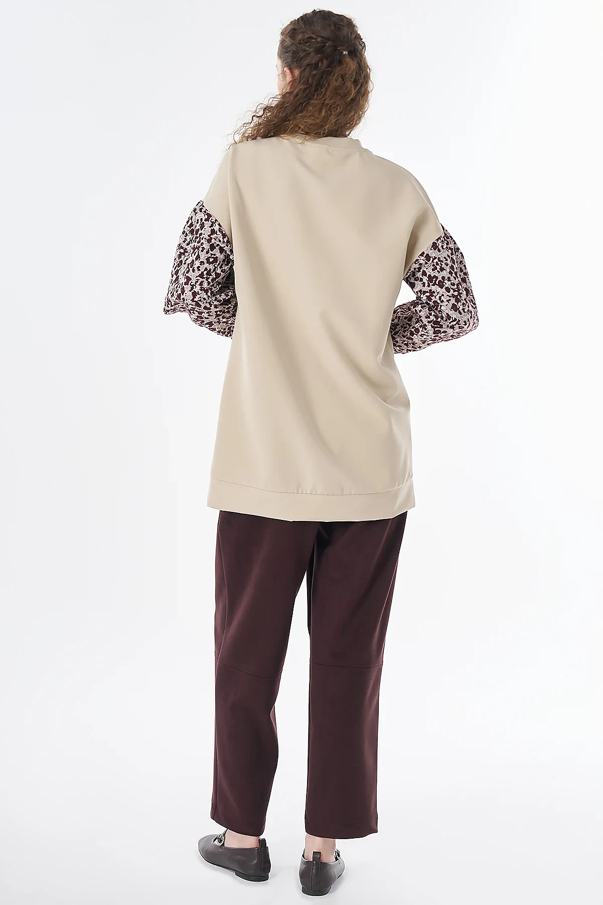 Kumaş Garnili Sweatshirt Taş