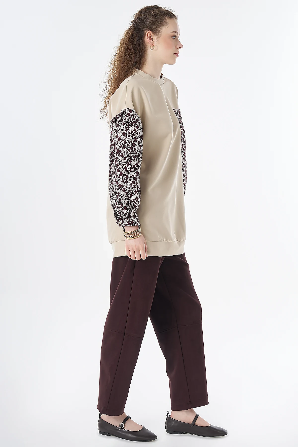 Kumaş Garnili Sweatshirt Taş