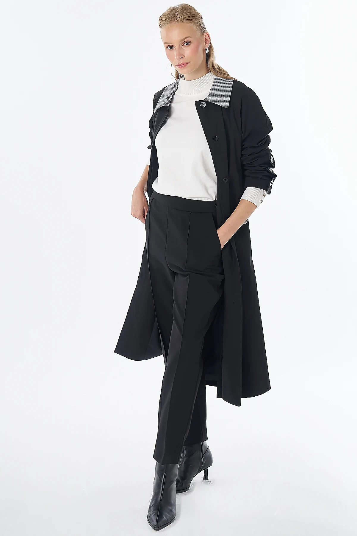 Collar Detail Trench Coat Black
