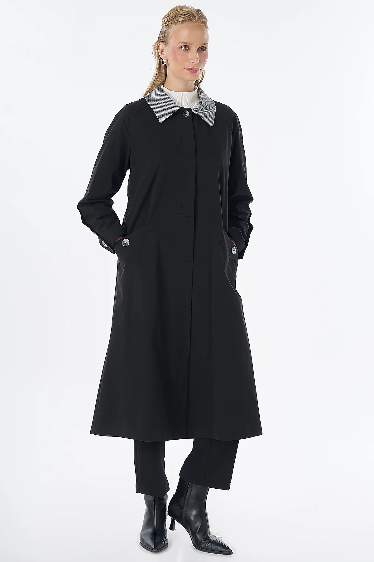 Collar Detail Trench Coat Black