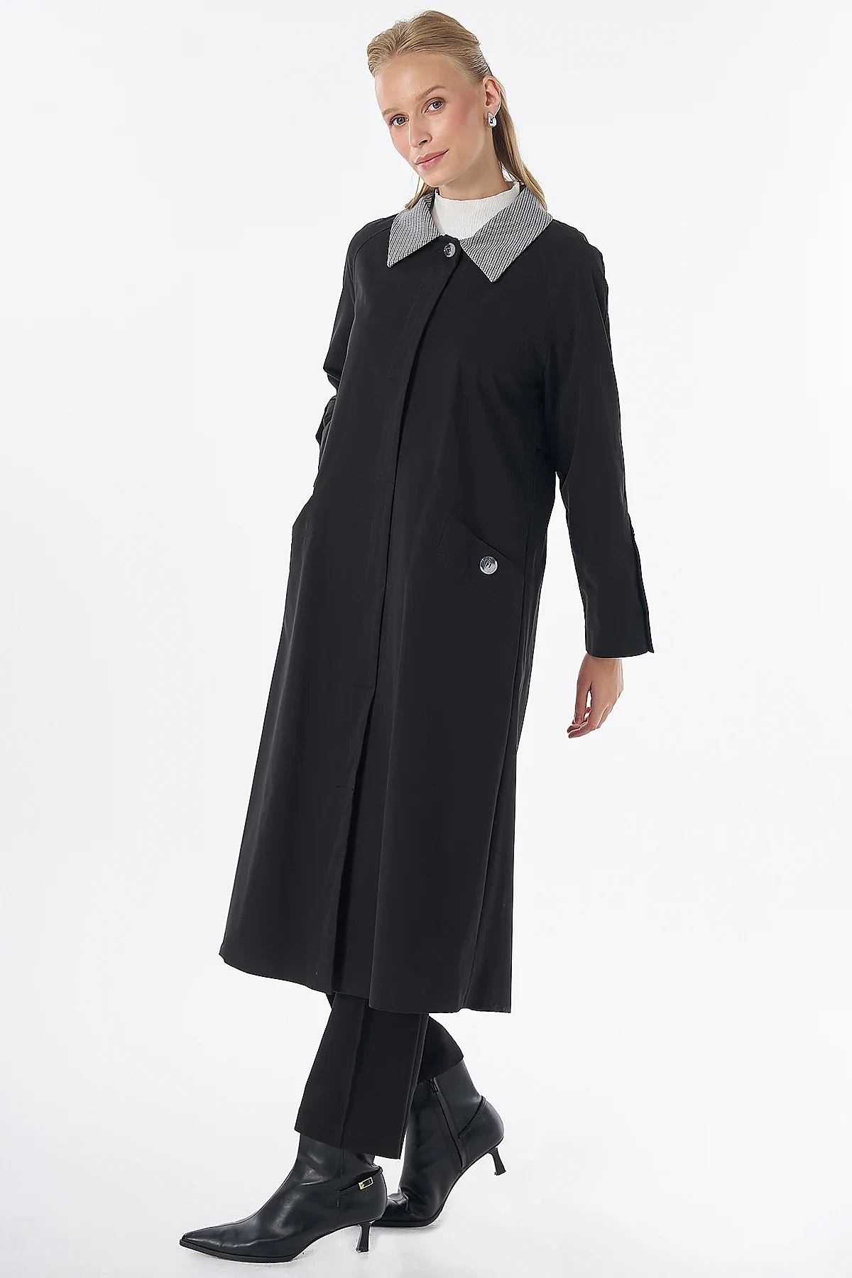 Collar Detail Trench Coat Black