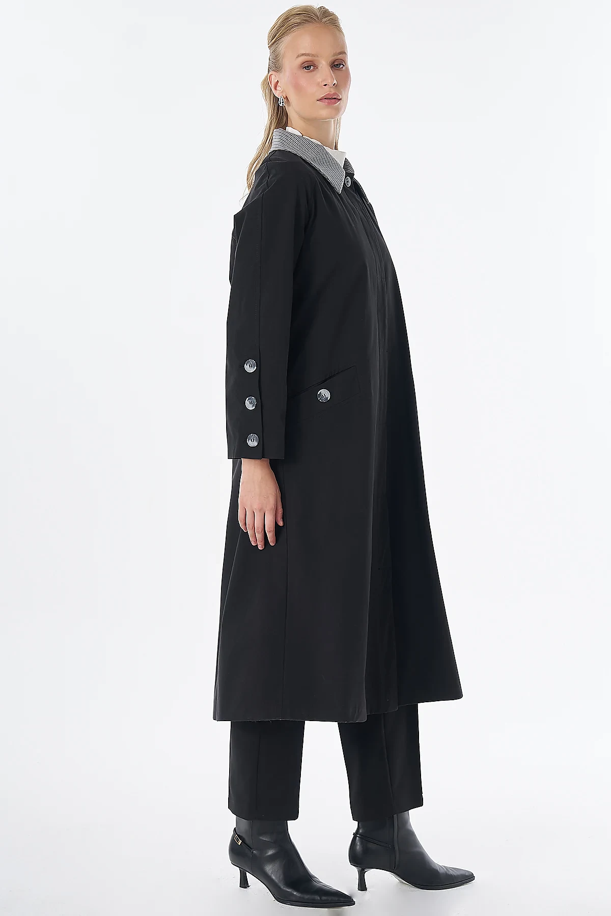 Collar Detail Trench Coat Black
