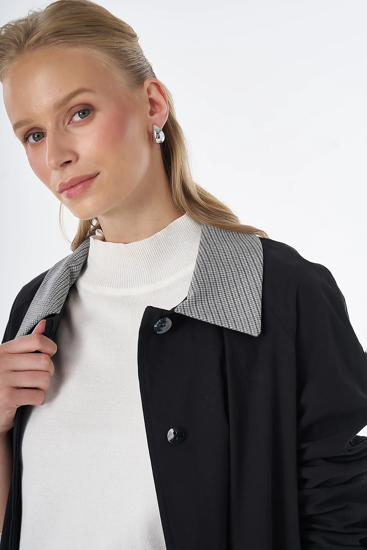 Collar Detail Trench Coat Black