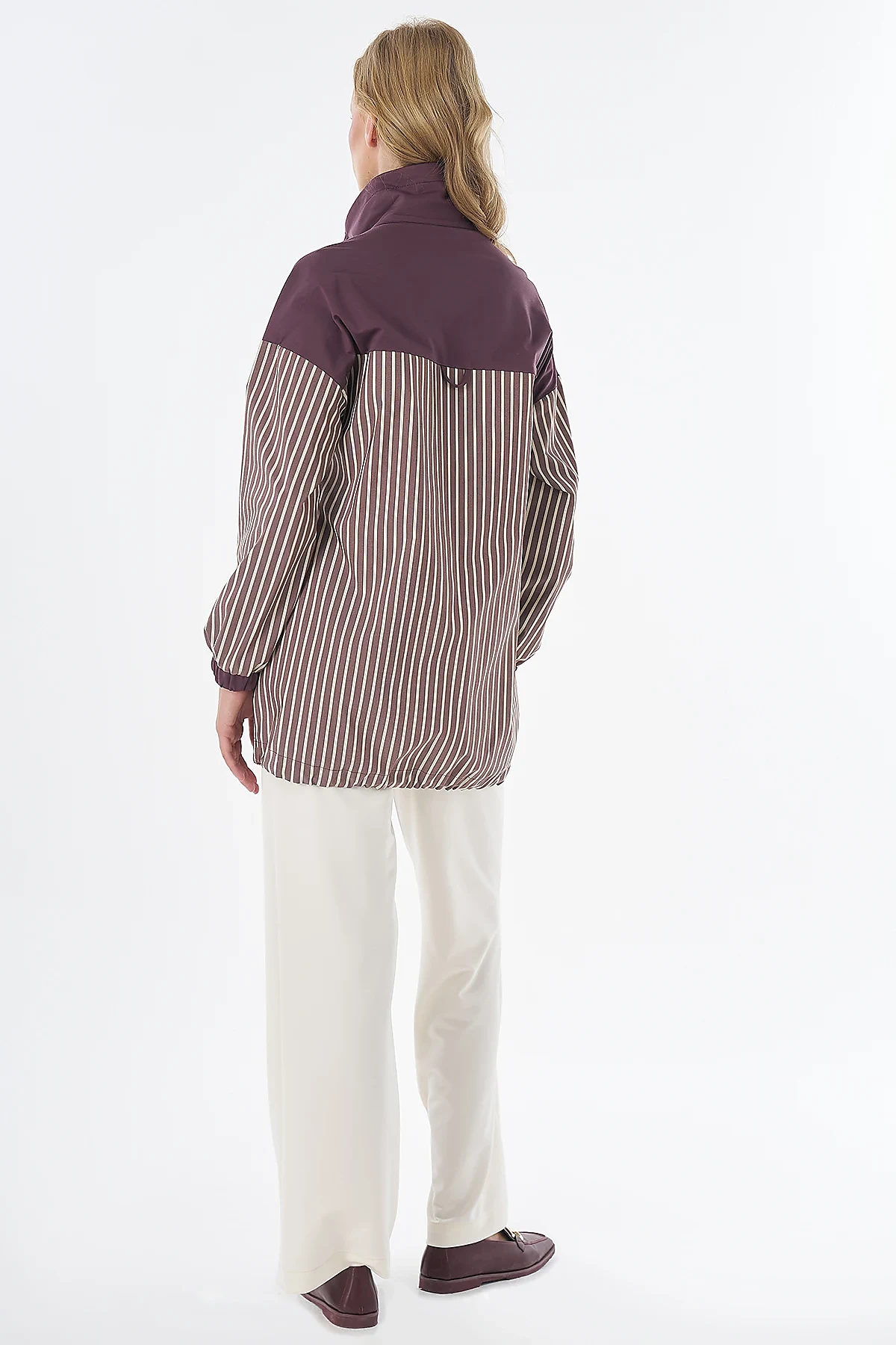 High-Neck Striped Cotton Tunic Burgundy