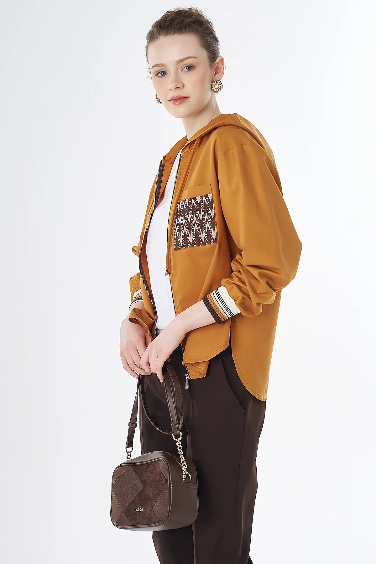 Hooded Lyocell Cotton Jacket Orange