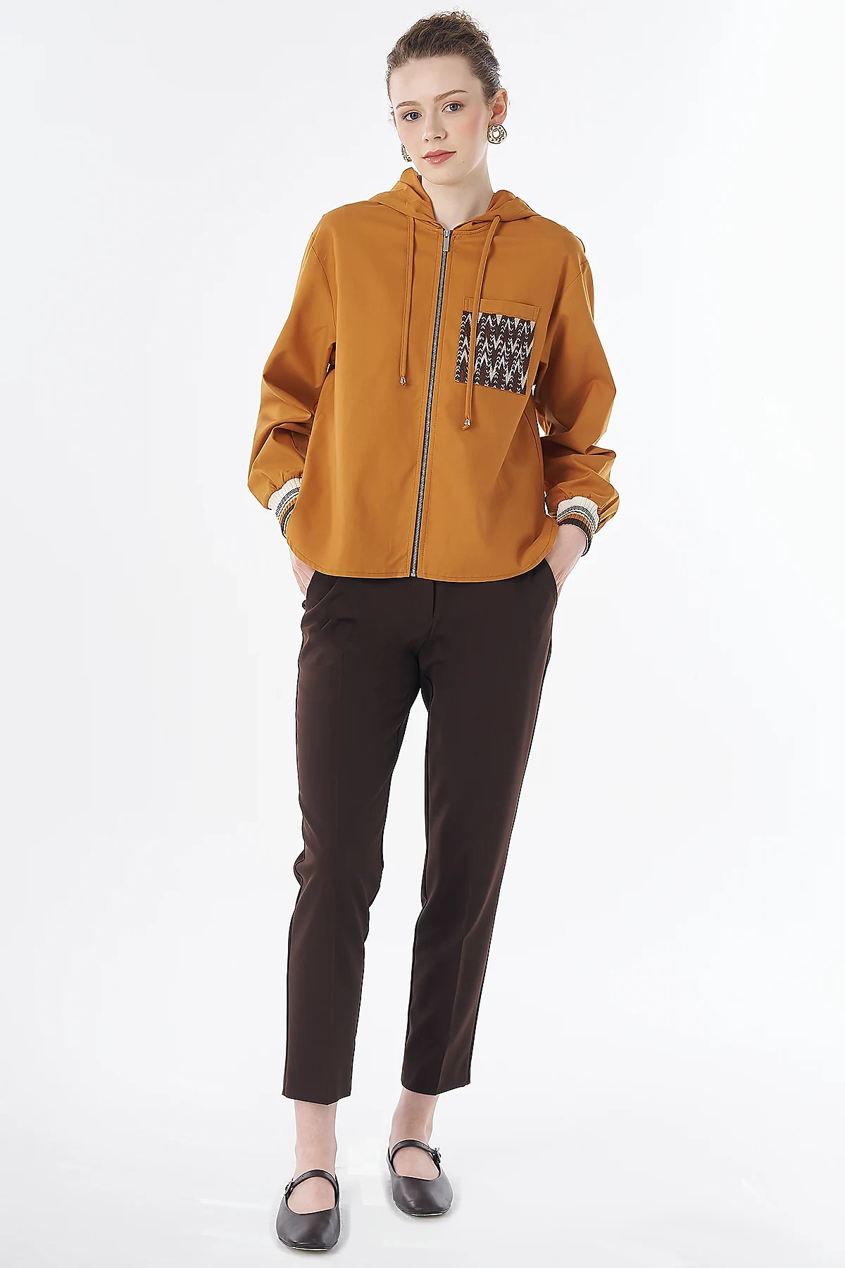 Hooded Lyocell Cotton Jacket Orange