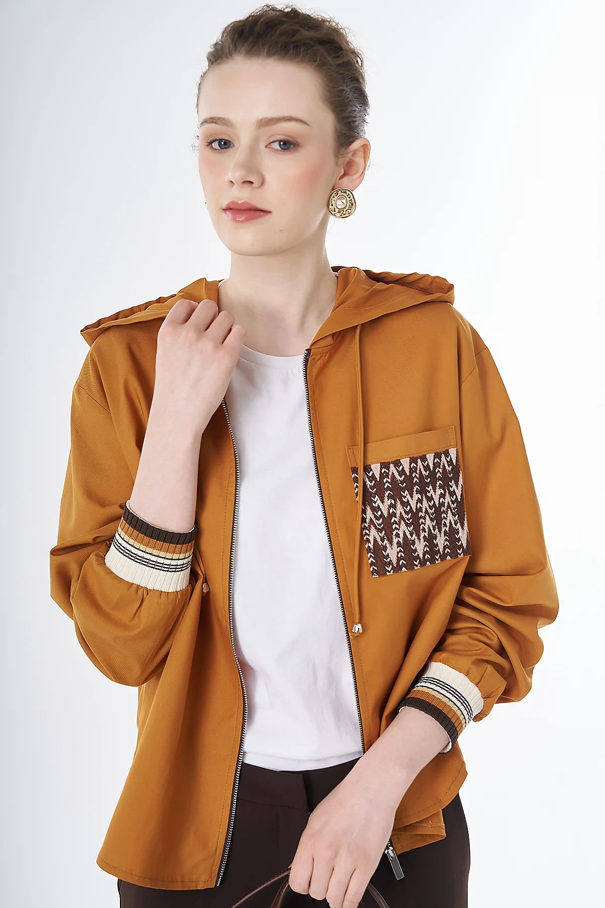 Hooded Lyocell Cotton Jacket Orange