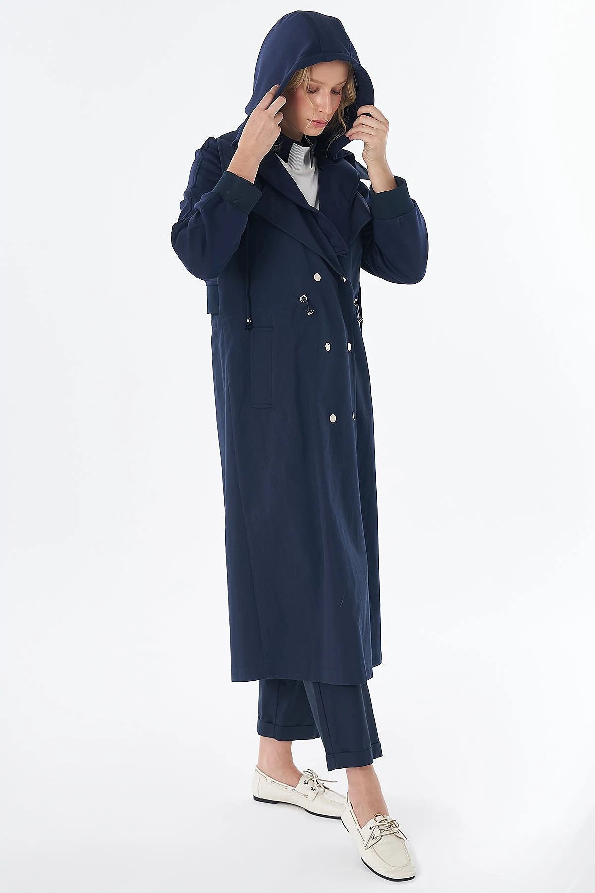 Waist-Drawstring Trench Coat Navy