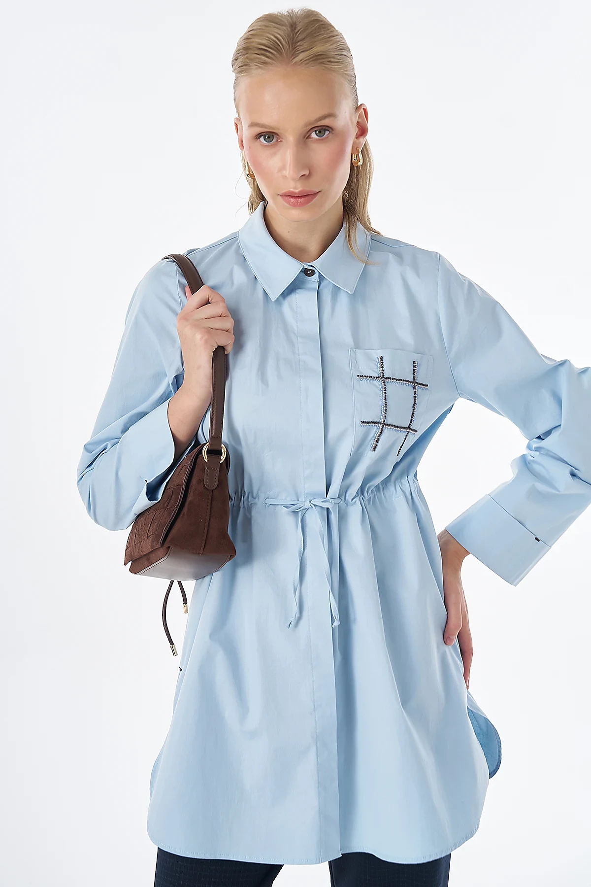 Drawstring Waist Cotton Tunic Blue