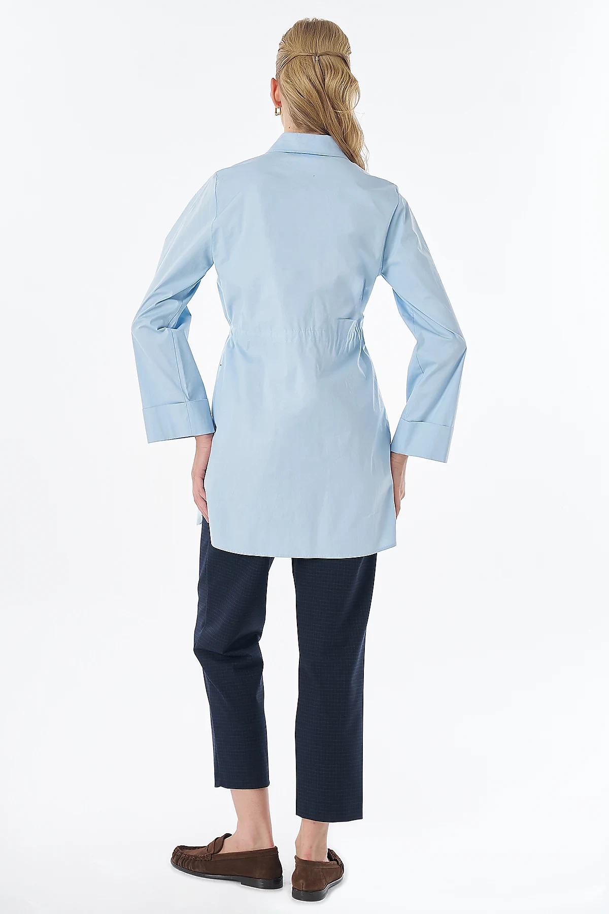 Drawstring Waist Cotton Tunic Blue