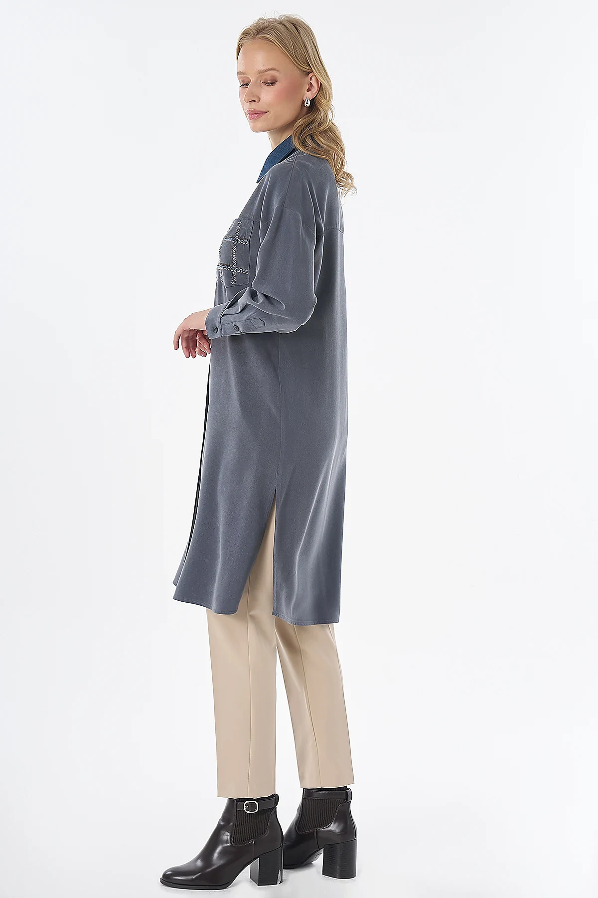 Beaded Lyocell Viscose Tunic Charcoal