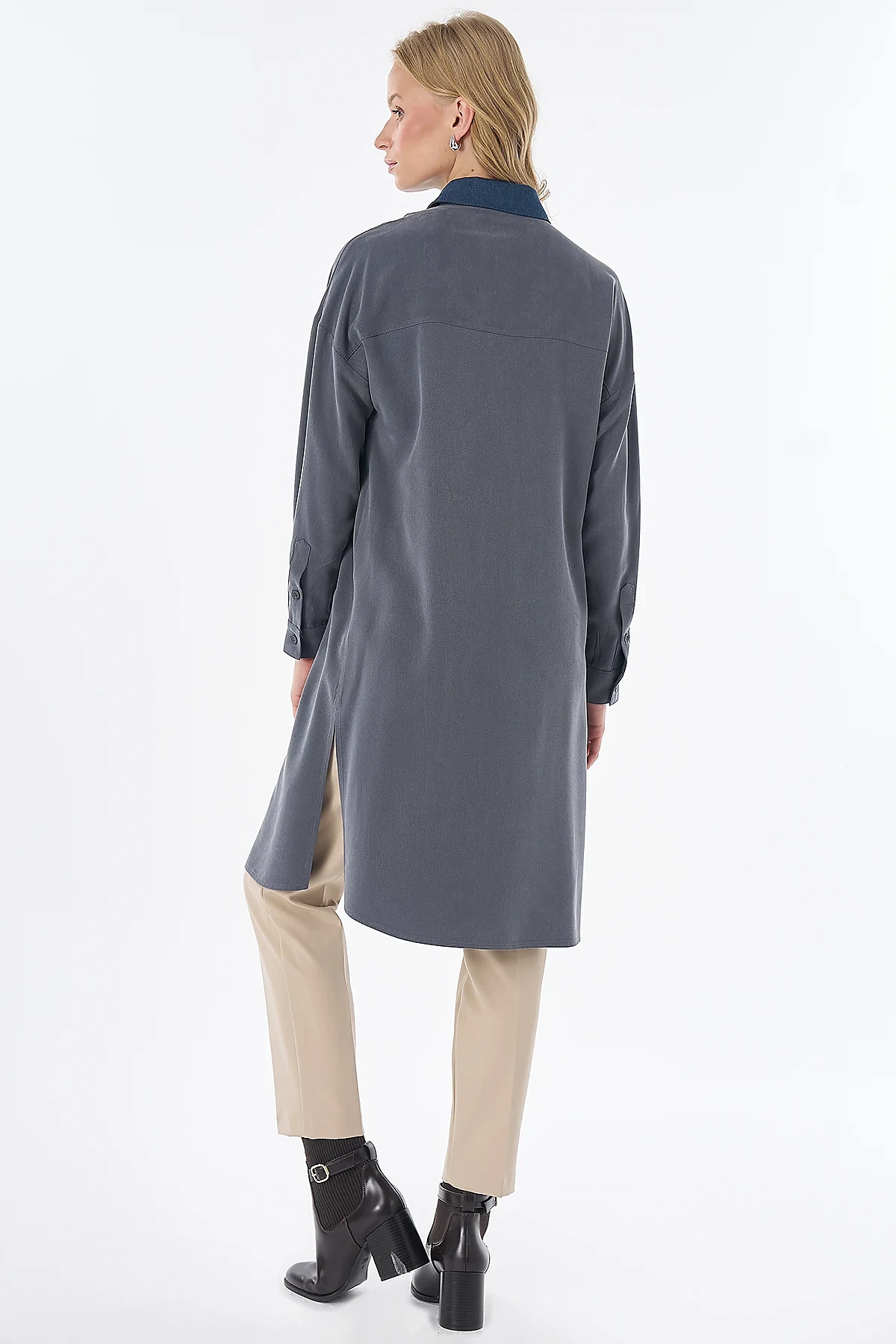 Beaded Lyocell Viscose Tunic Charcoal