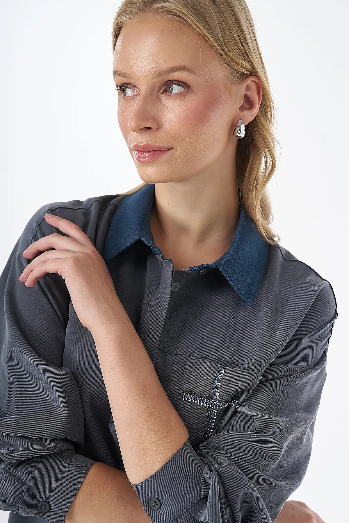 Beaded Lyocell Viscose Tunic Charcoal
