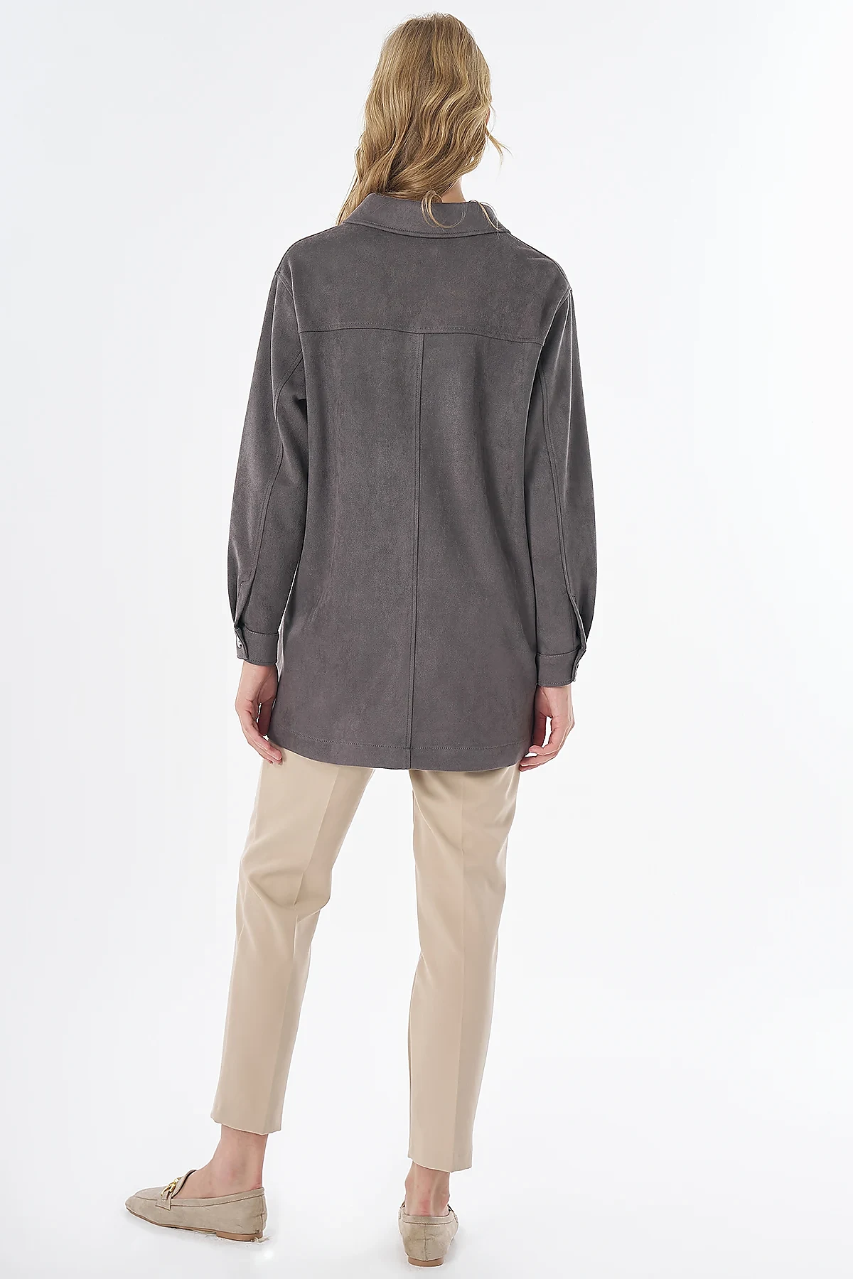 Suede Tunic with Patch Pockets Charcoal