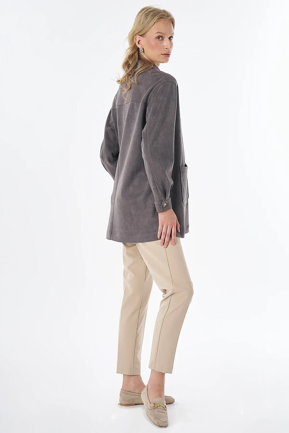 Suede Tunic with Patch Pockets Charcoal