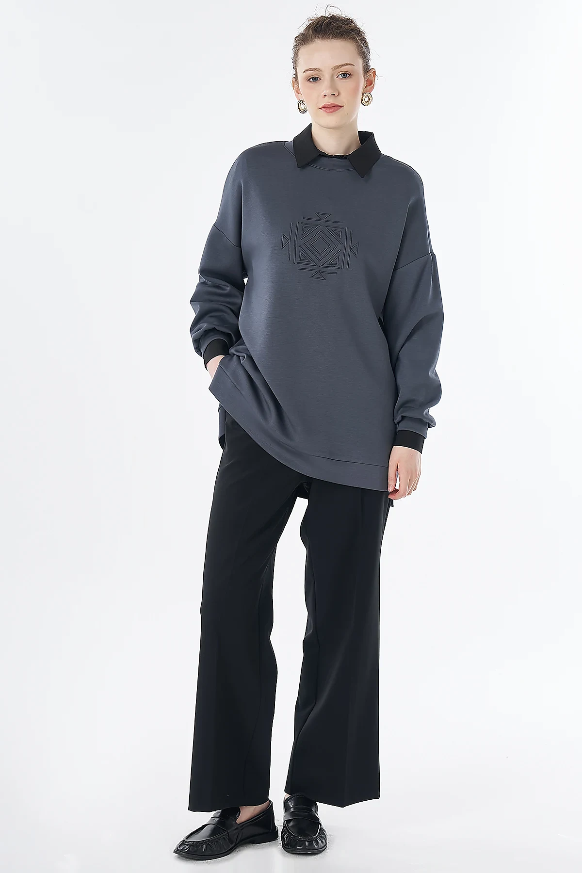 Patterned Rayon Sweatshirt Charcoal