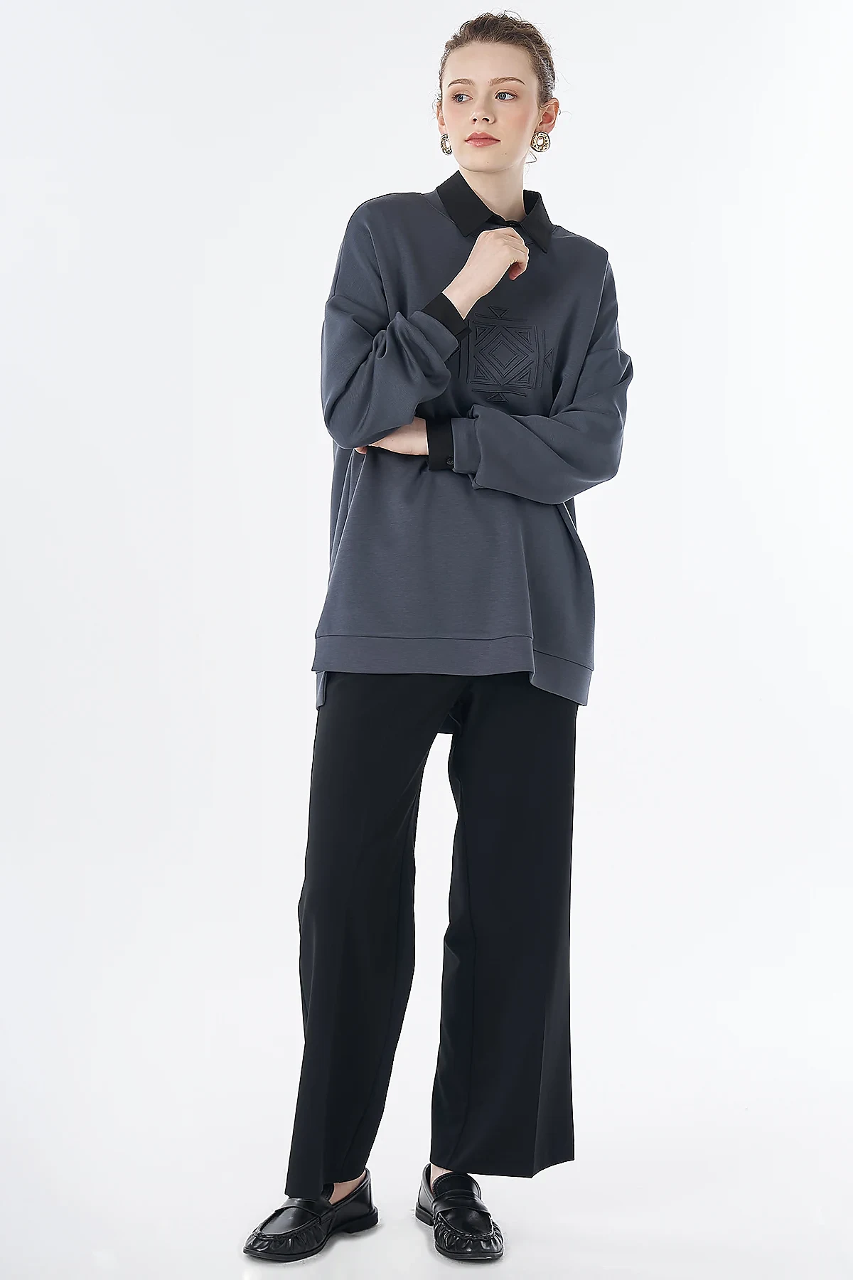 Patterned Rayon Sweatshirt Charcoal