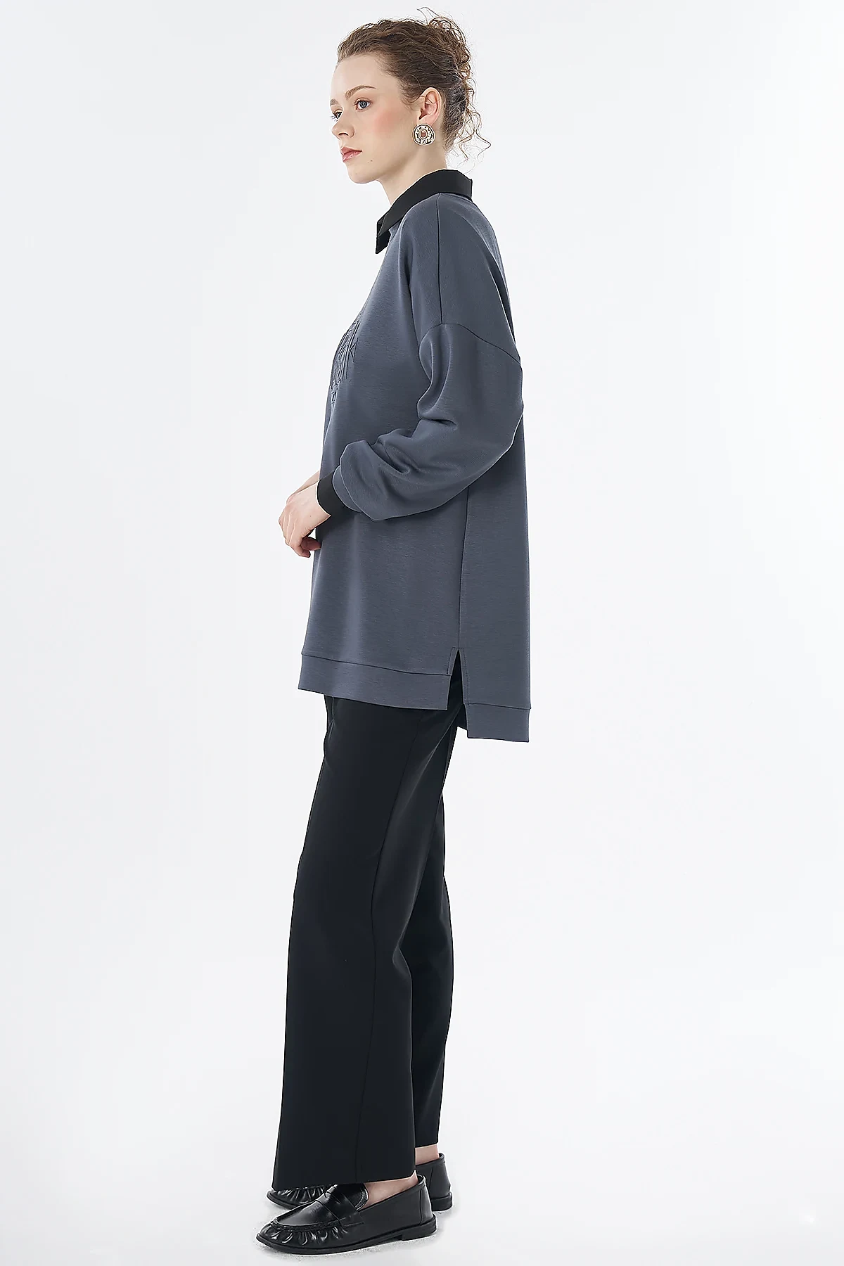Patterned Rayon Sweatshirt Charcoal