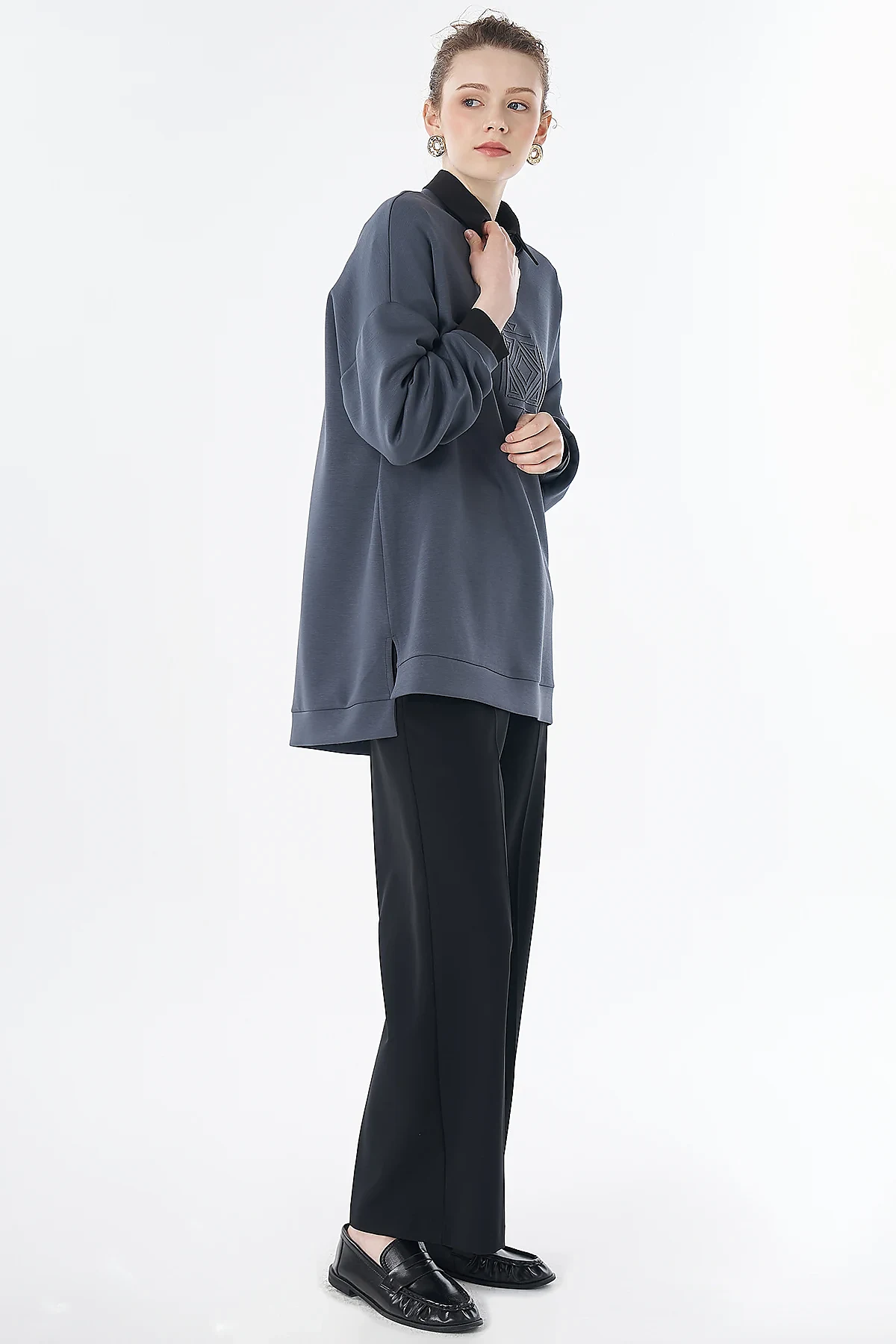 Patterned Rayon Sweatshirt Charcoal