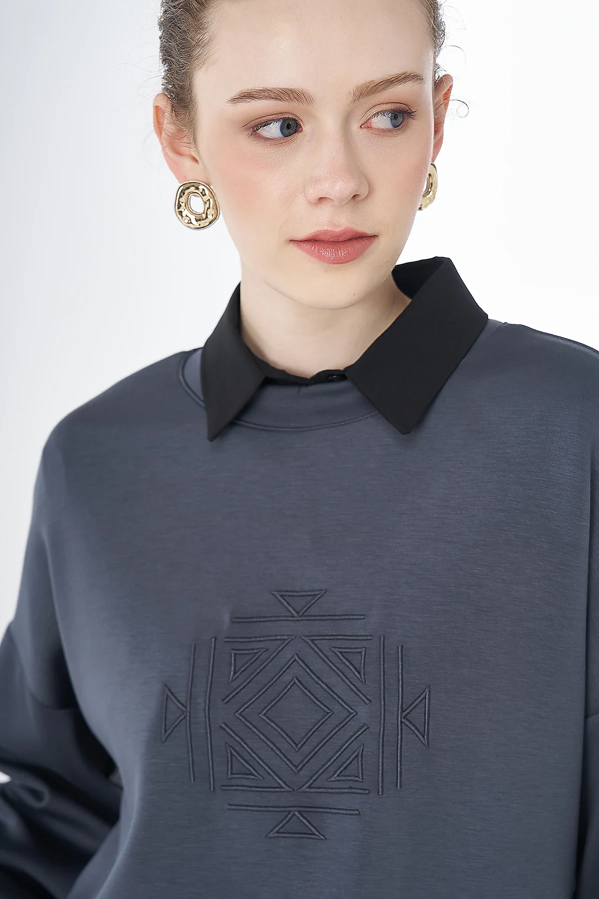 Patterned Rayon Sweatshirt Charcoal