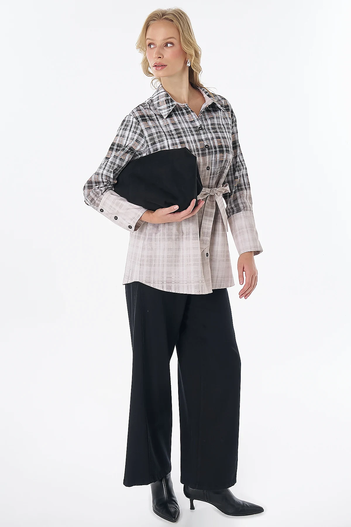 Patterned Wide-Cuff Tunic Brown