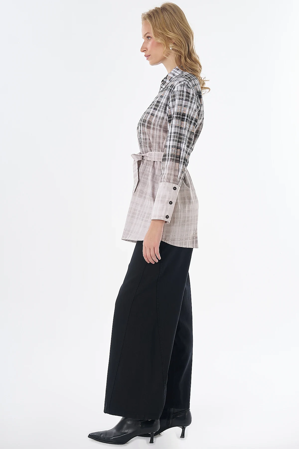 Patterned Wide-Cuff Tunic Brown