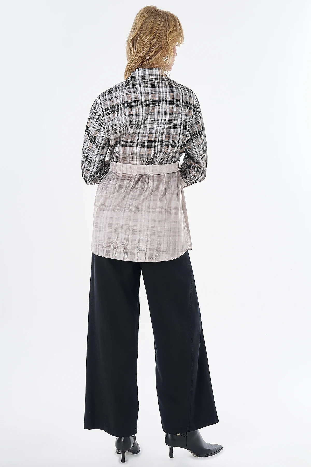 Patterned Wide-Cuff Tunic Brown
