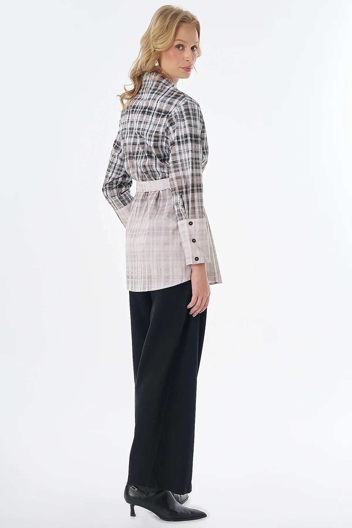 Patterned Wide-Cuff Tunic Brown