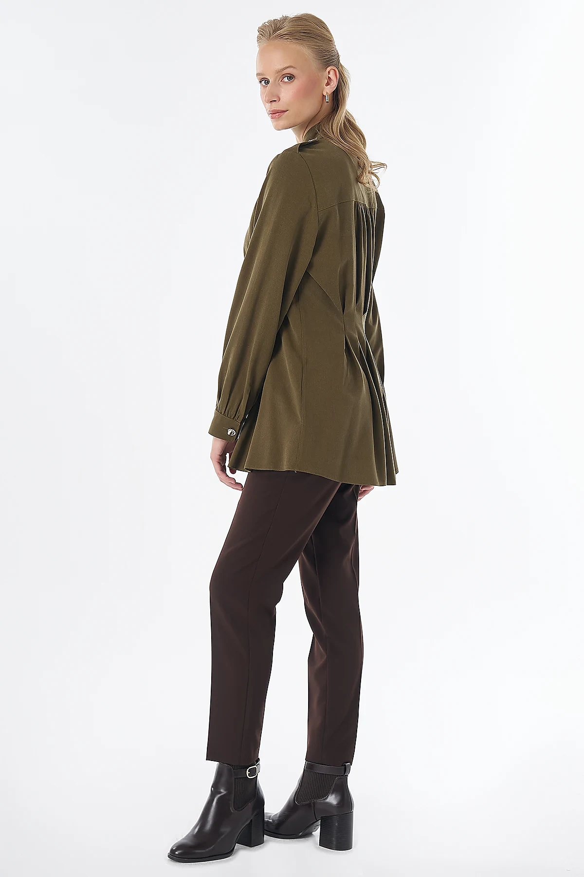 Pleated Viscose Lyocell Tunic Khaki
