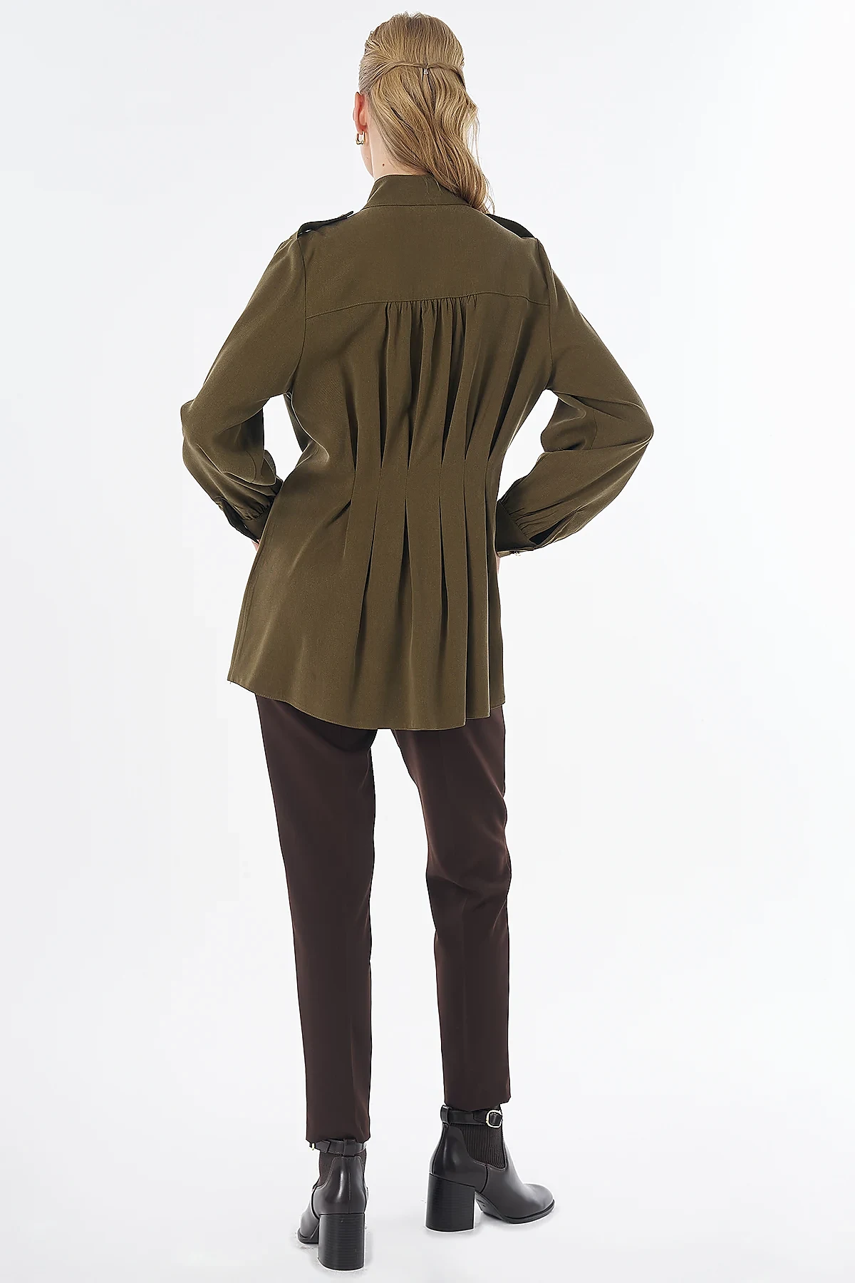 Pleated Viscose Lyocell Tunic Khaki