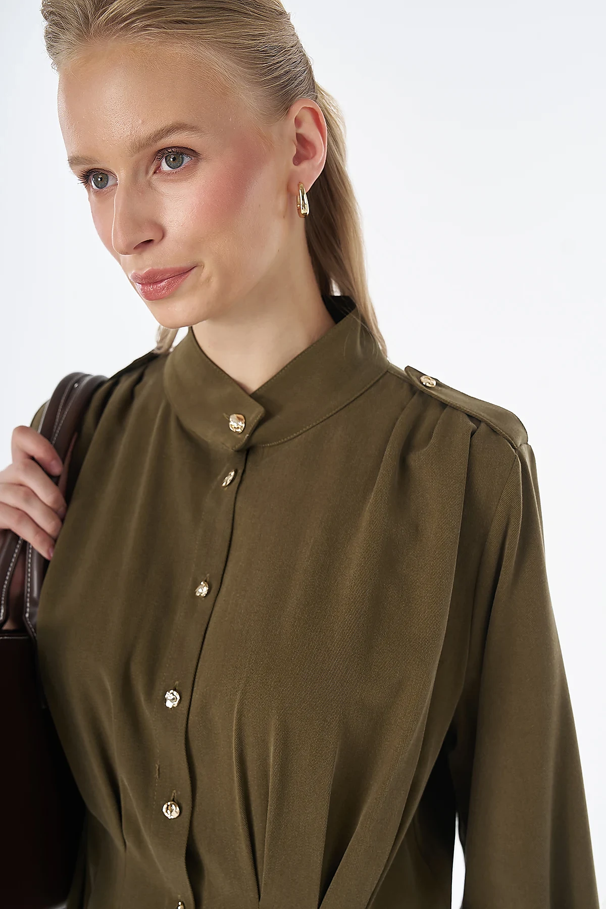 Pleated Viscose Lyocell Tunic Khaki