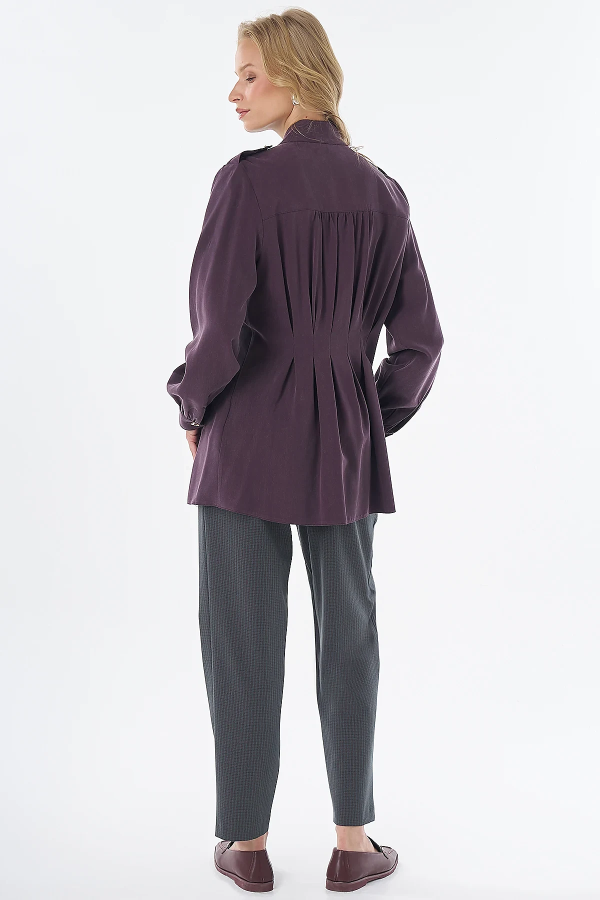 Pleated Viscose Lyocell Tunic Plum