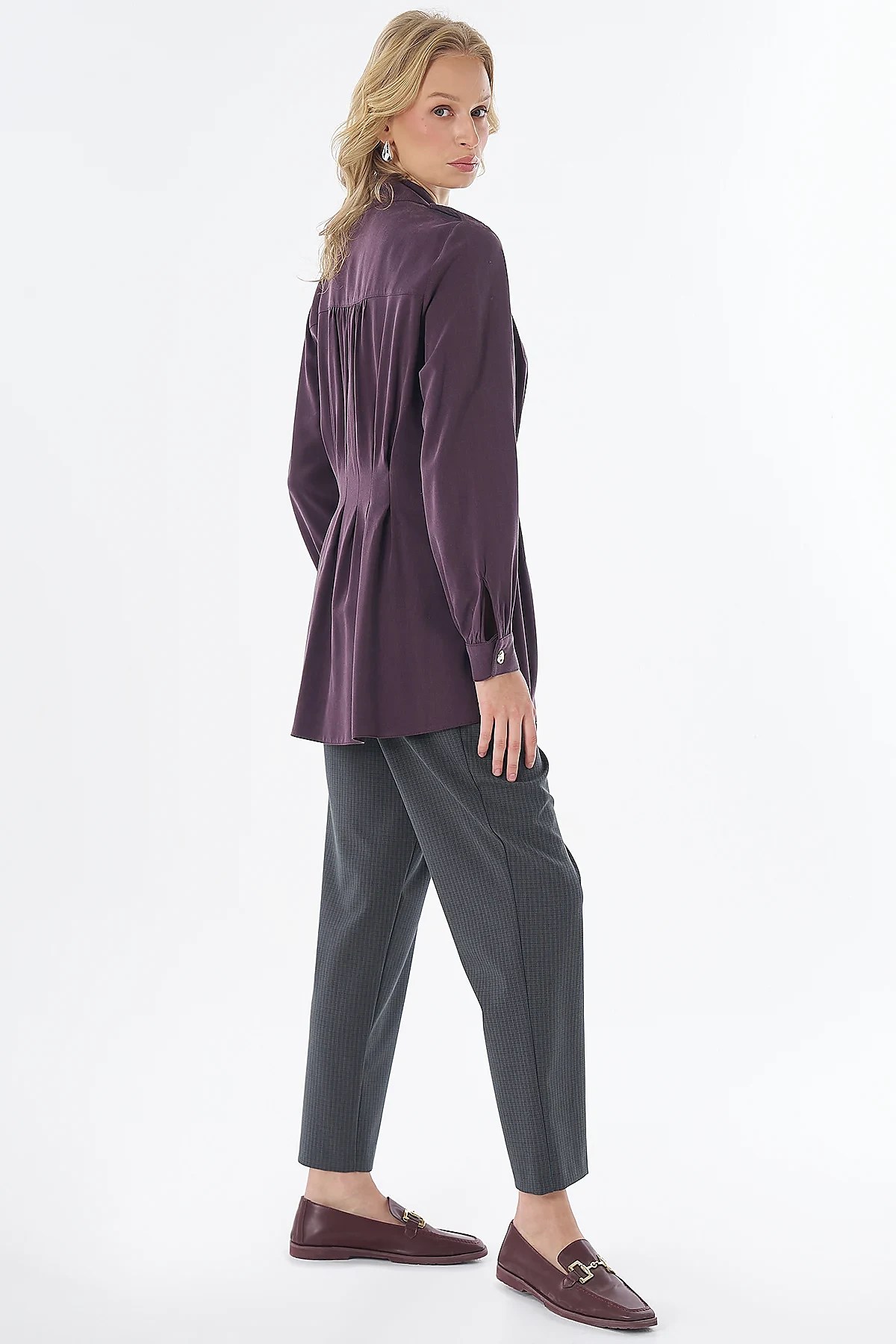 Pleated Viscose Lyocell Tunic Plum