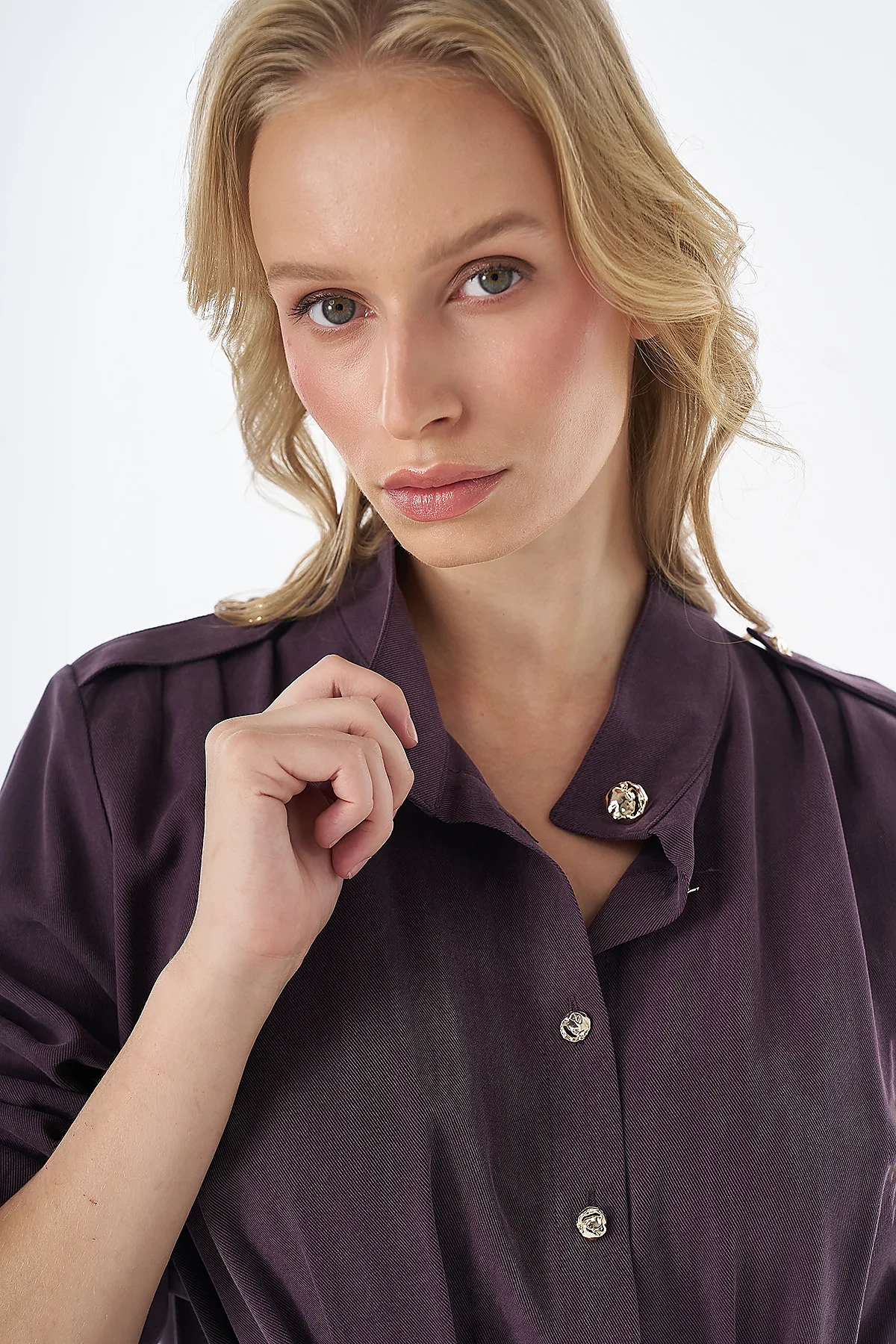 Pleated Viscose Lyocell Tunic Plum