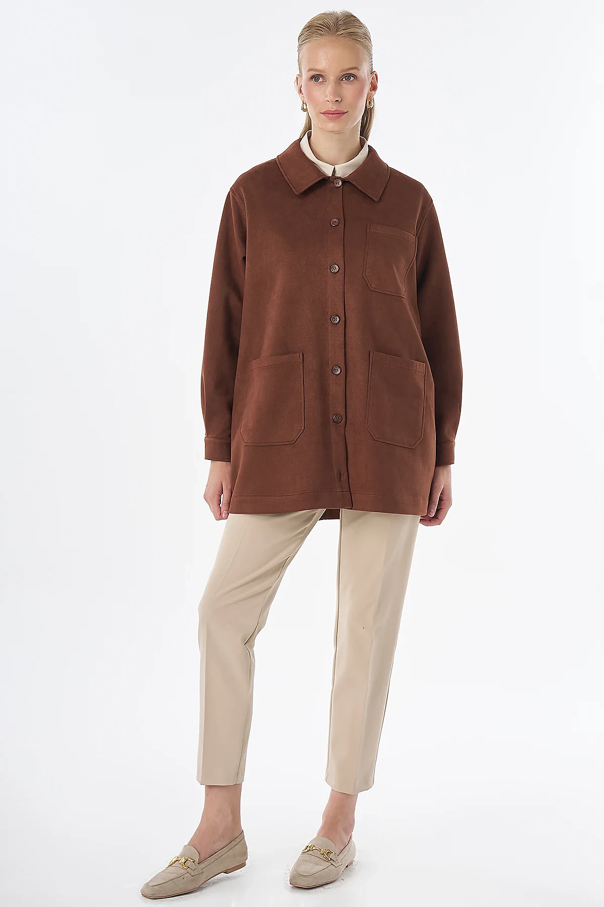 Suede Tunic with Patch Pockets Camel